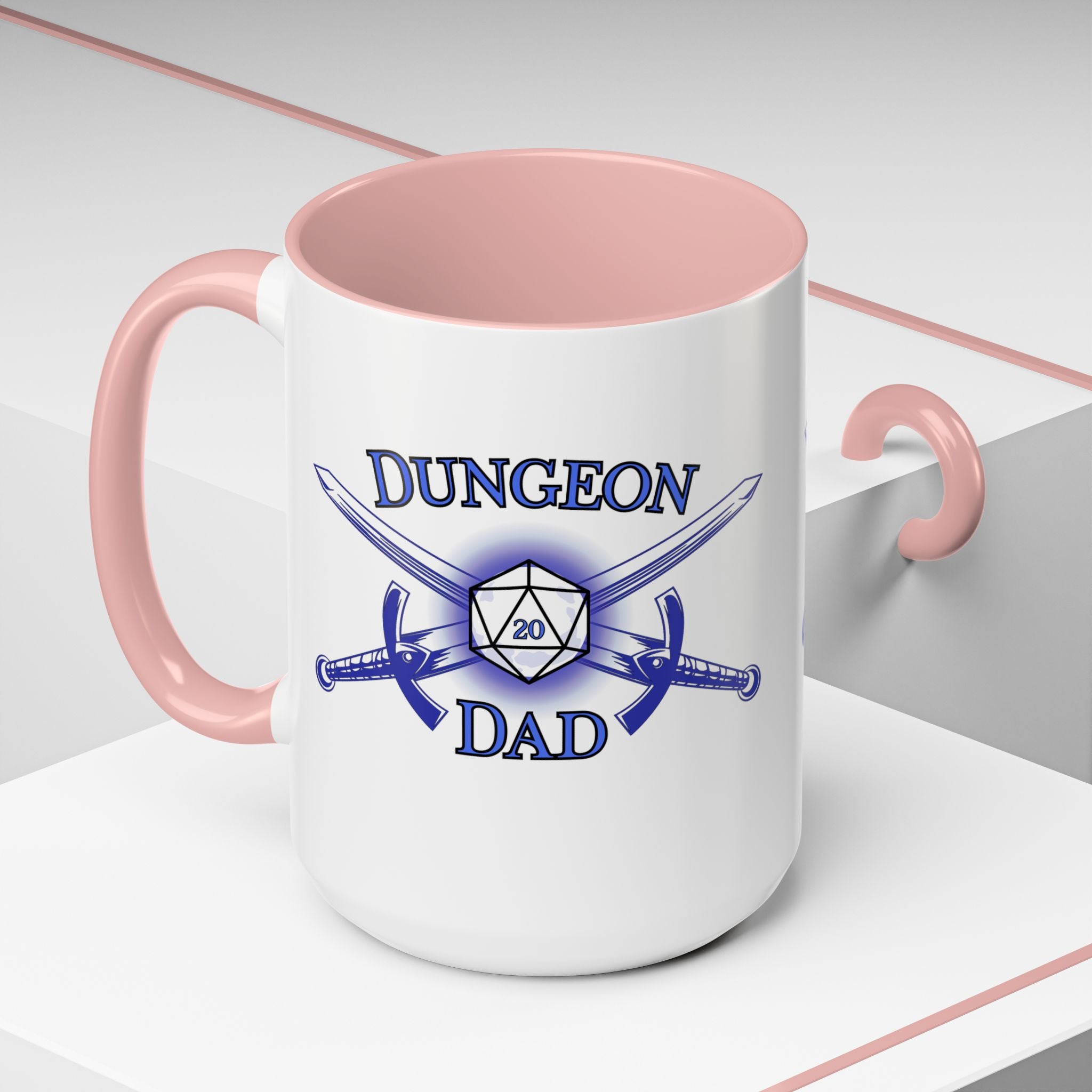 Dungeon Dad Coffee Mug — D20 Dice & Swords Gamer Gift 15oz Accent Mug