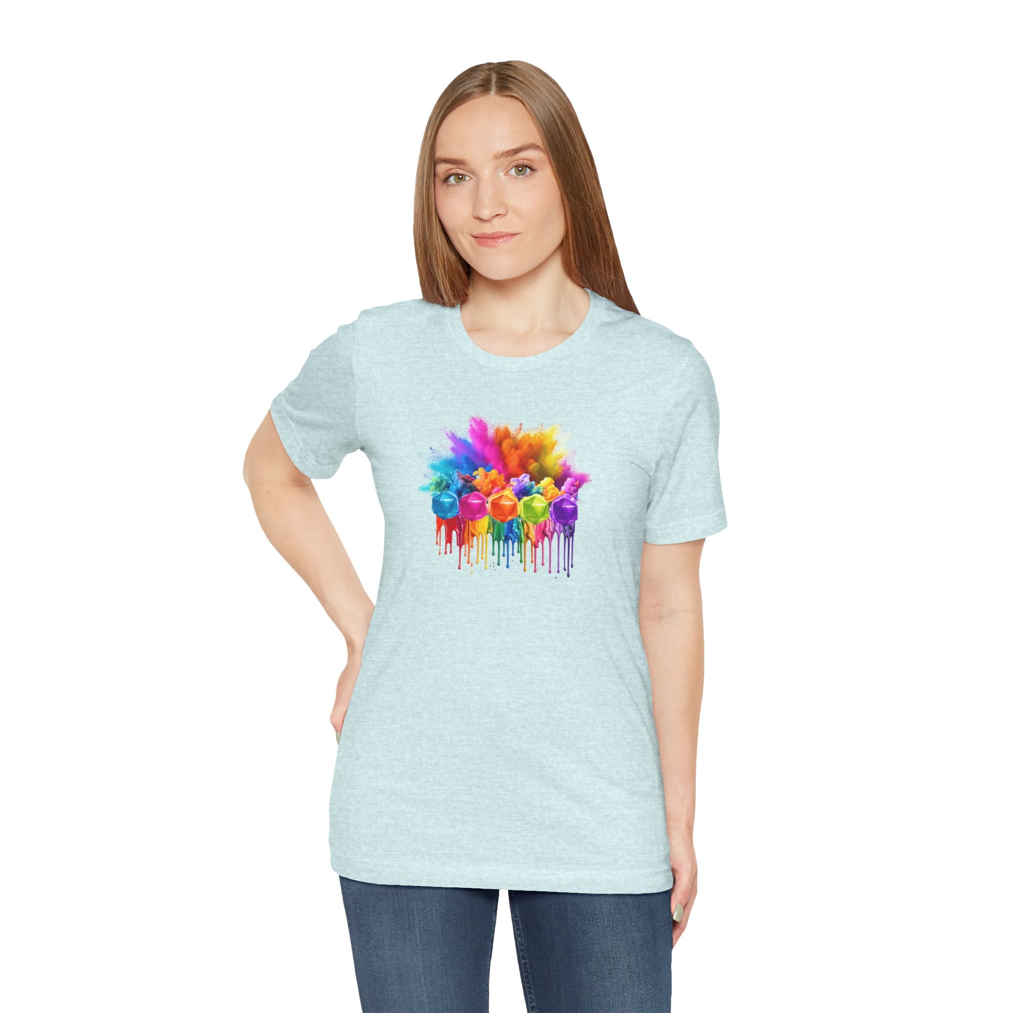 Colorful Dripping D20 T-Shirt – Rainbow D20 Art Tee