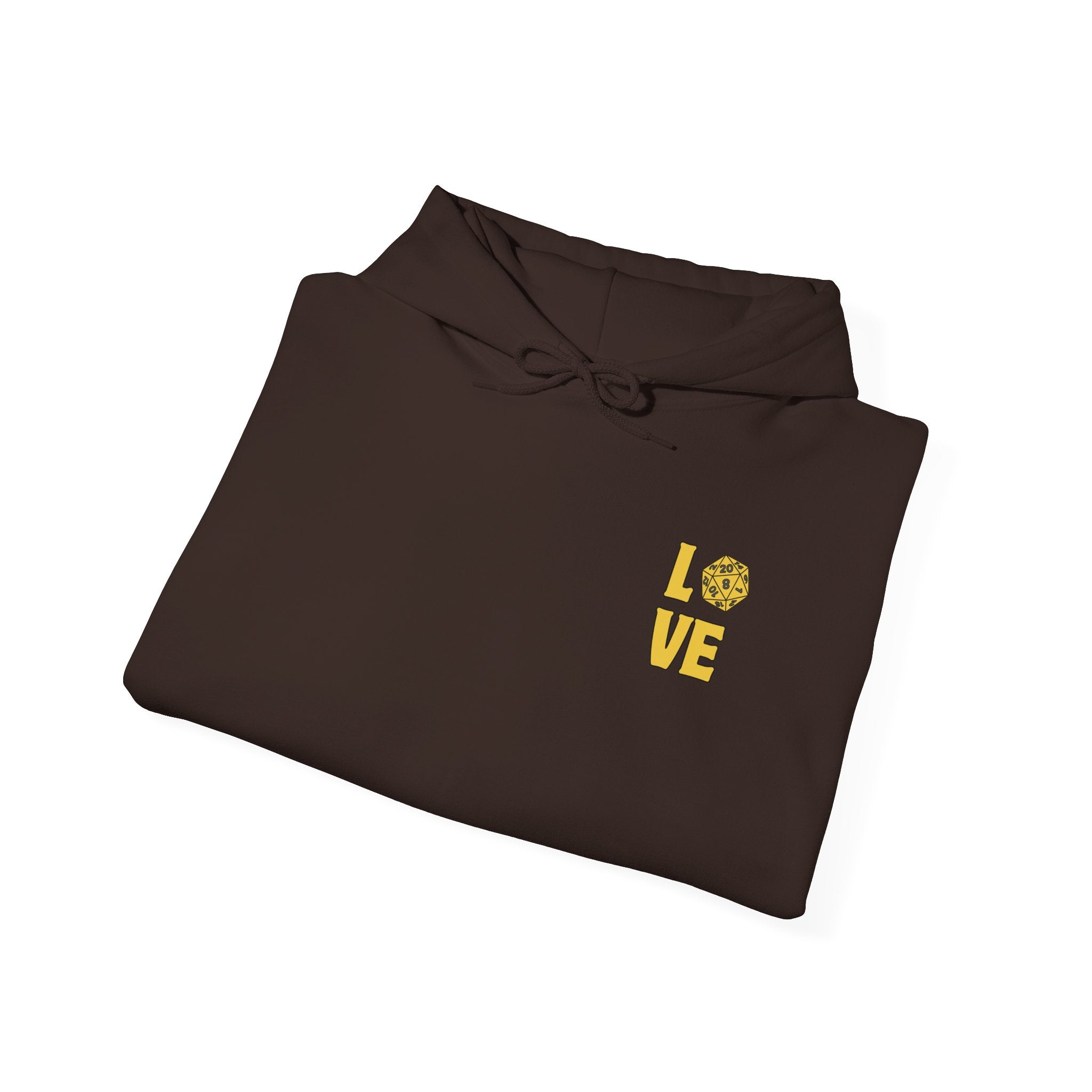 LOVE D20 Hoodie — Gold Glitter Dice Heart Gamer Gaming RPG Hooded Sweatshirt