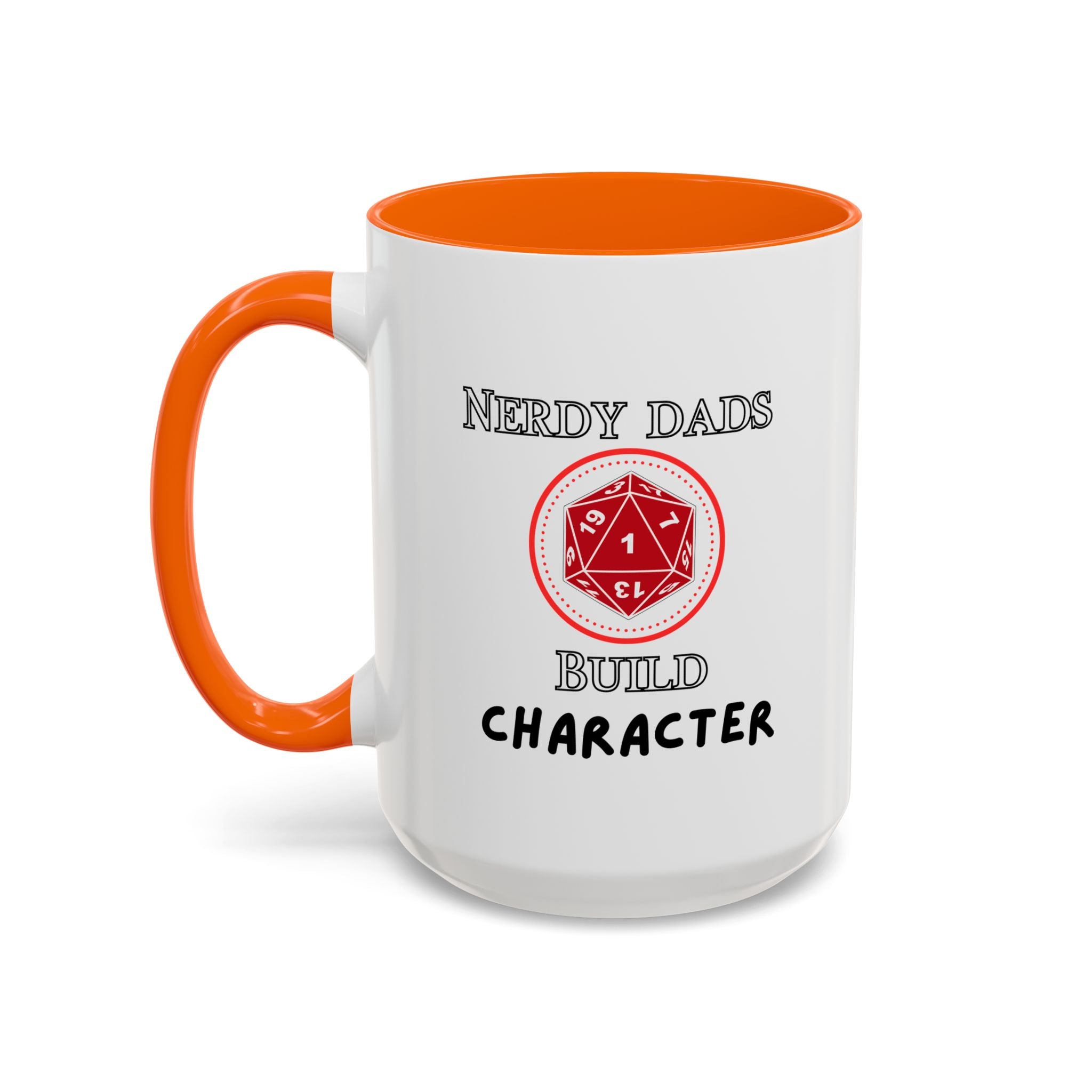 Nerdy Dads Build Character Coffee Mug – D20 RPG Gamer Dad Gift 15 oz
