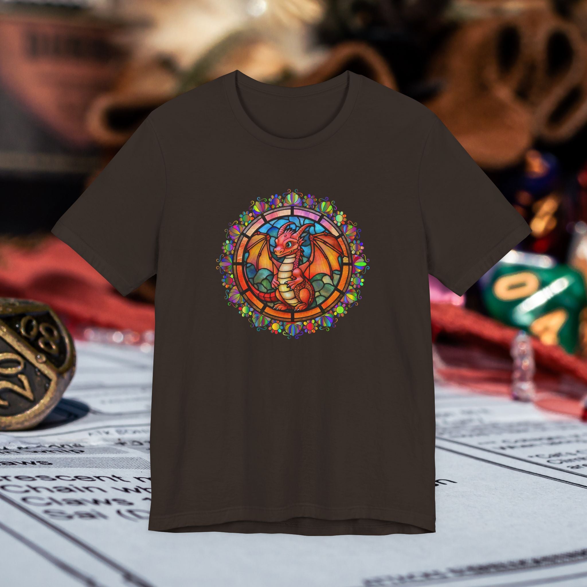 Dragon Stained Glass T‑Shirt — Colorful D20 Fantasy RPG Tee