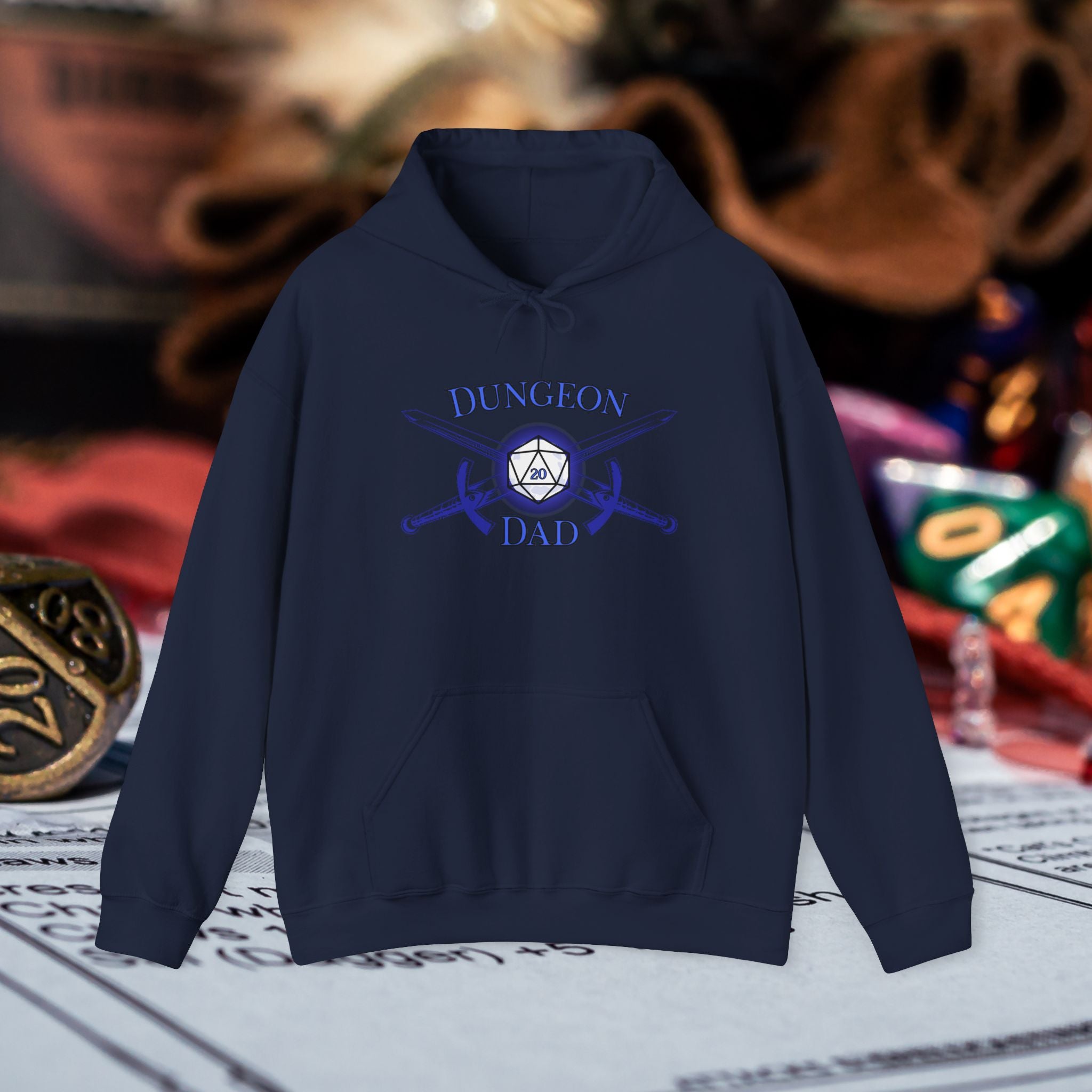 Dungeon Dad Hoodie – RPG Dad Hoodie with Dice & Swords Design