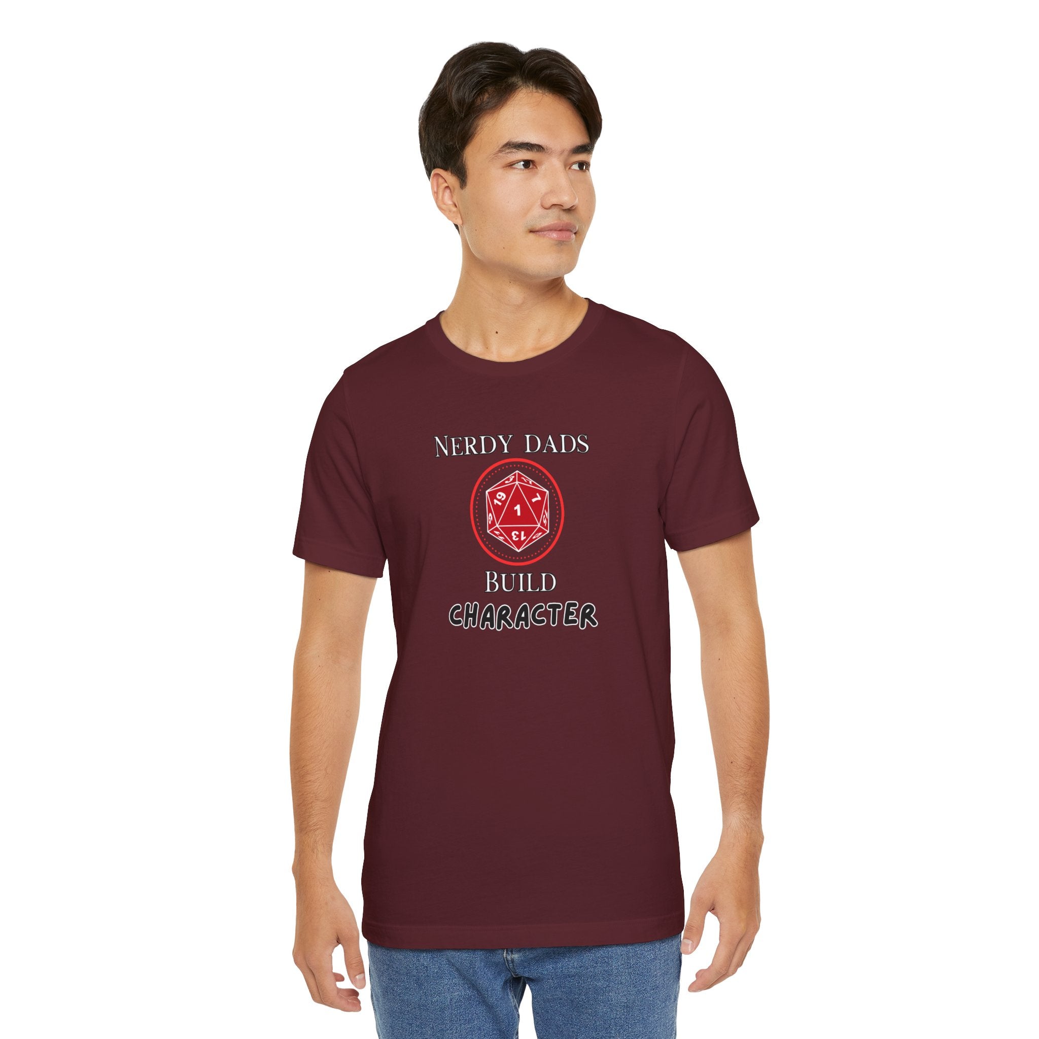 Nerdy Dads Build Character T-Shirt – D20 Dice Gamer Dad Tee