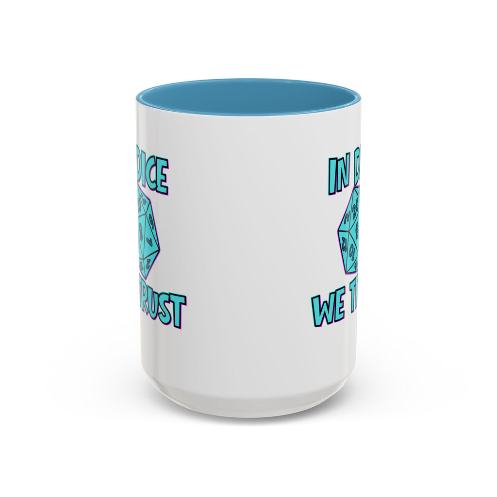 D20 Coffee Mug — "In Dice We Trust" Gamer RPG Dice Mug (15oz Accent)