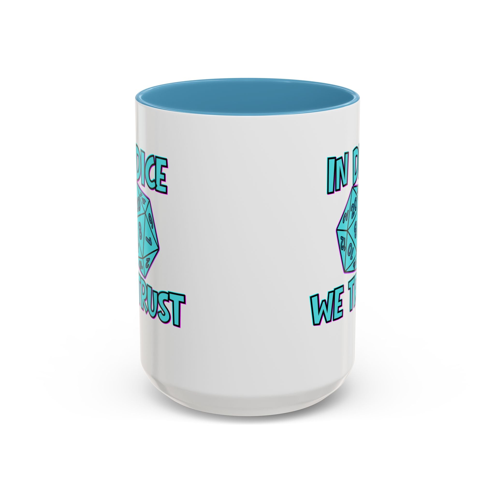D20 Coffee Mug — "In Dice We Trust" Gamer RPG Dice Mug (15oz Accent)