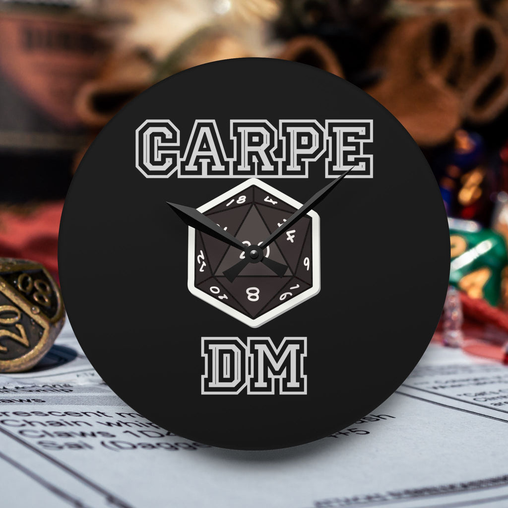 Carpe DM Acrylic Wall Clock — D20 Dungeon Master Gaming Decor