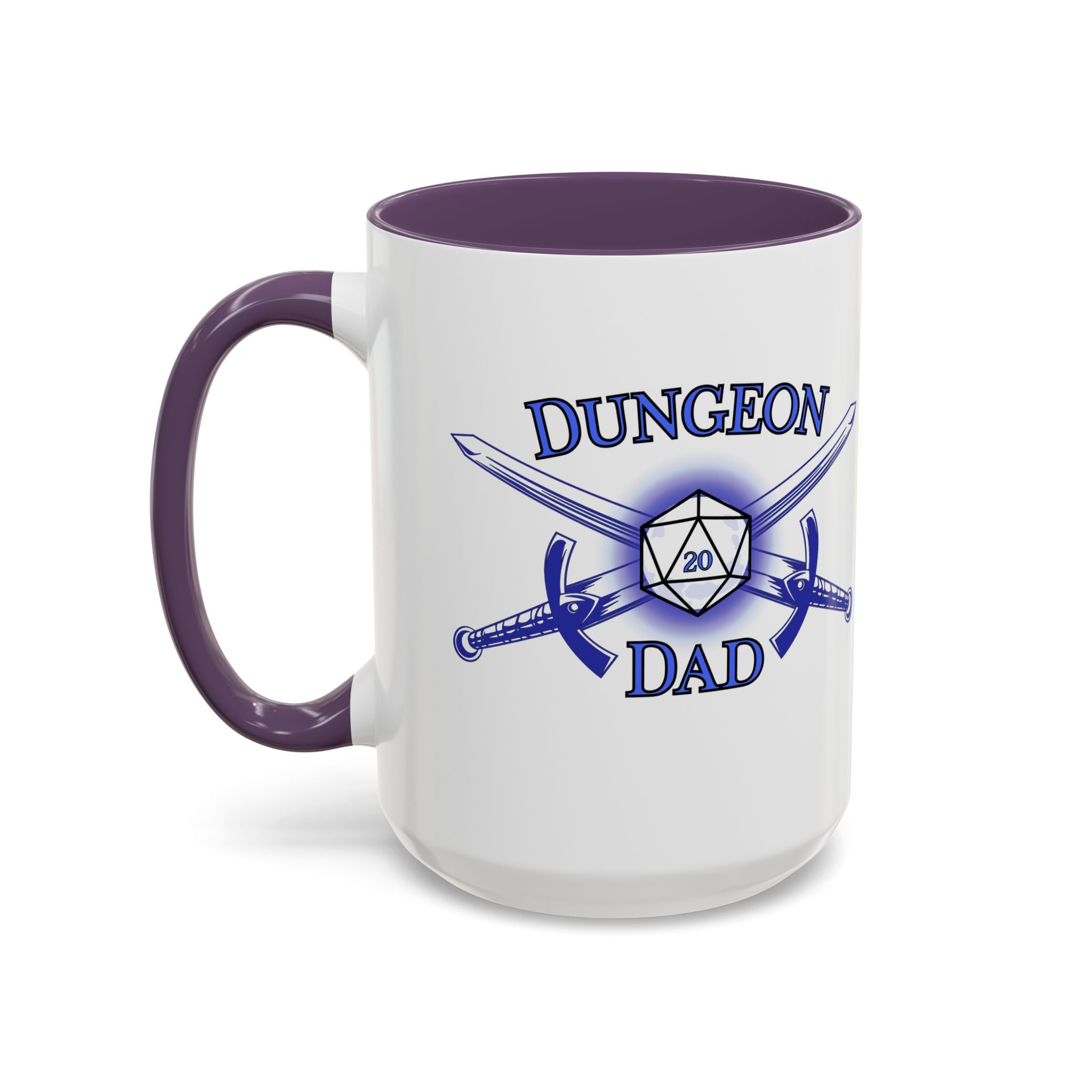 Dungeon Dad Coffee Mug — D20 Dice & Swords Gamer Gift 15oz Accent Mug
