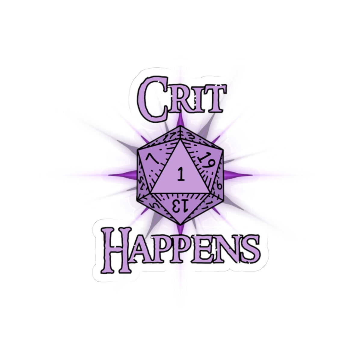 Crit Happens D20 Dice Sticker — Purple RPG Gaming Kiss-Cut Sticker