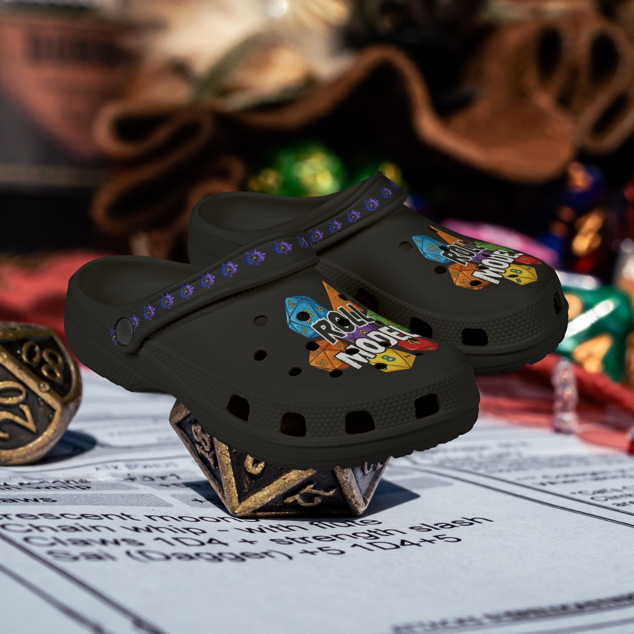 Black D20 Roll Model EVA Foam Clogs - D20 Dice Comfort Shoes