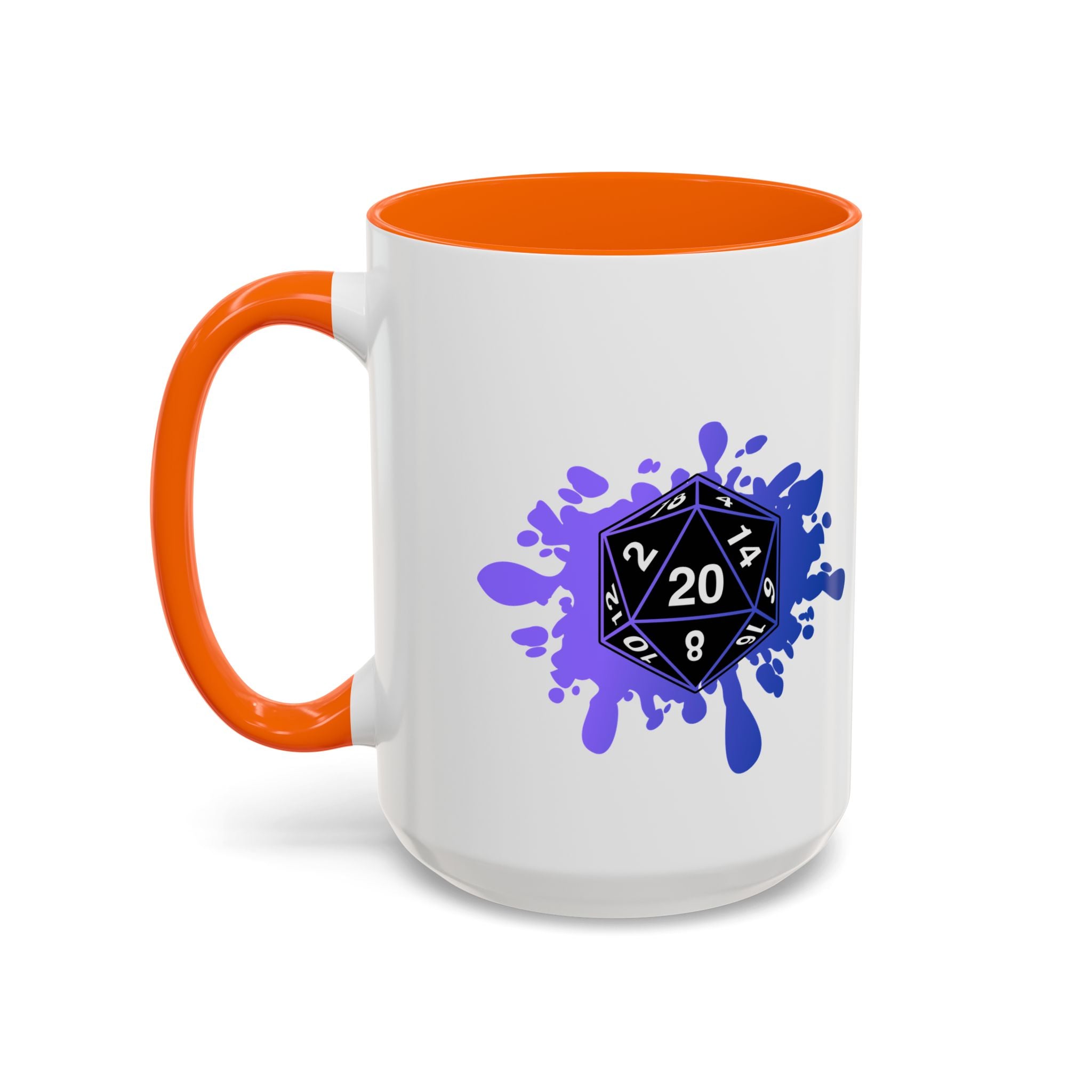 D20 Splash Coffee Mug — Gamer Dice 15oz Accent Mug