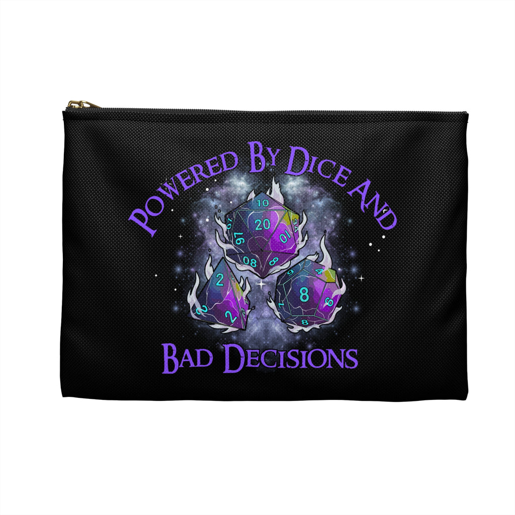 Accessory/Dice Pouch — "Powered by Dice and Bad Decisions" RPG Dice Travel Bag