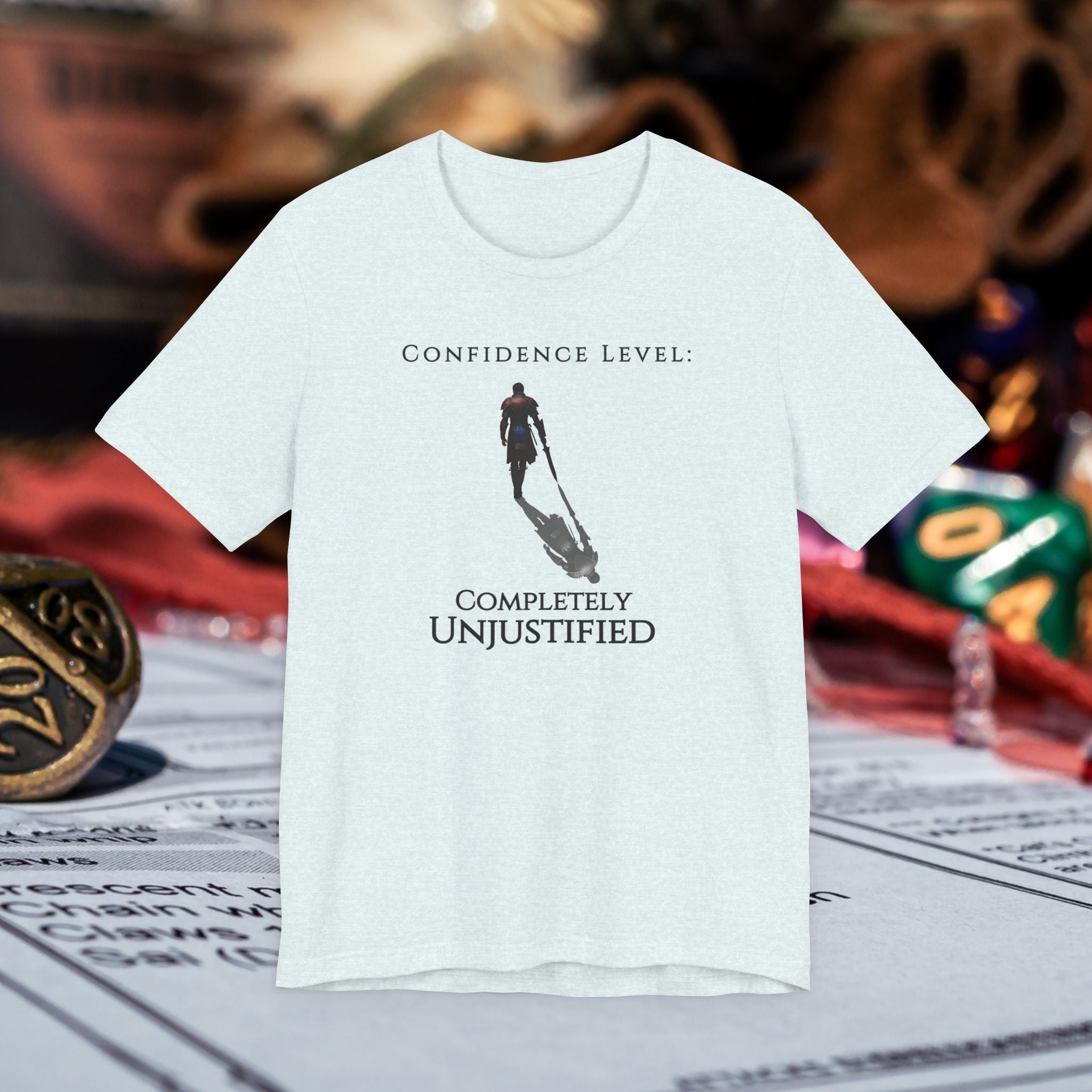 T-Shirt — “Confidence Level: Completely Unjustified” Minimalist Confidence Tee