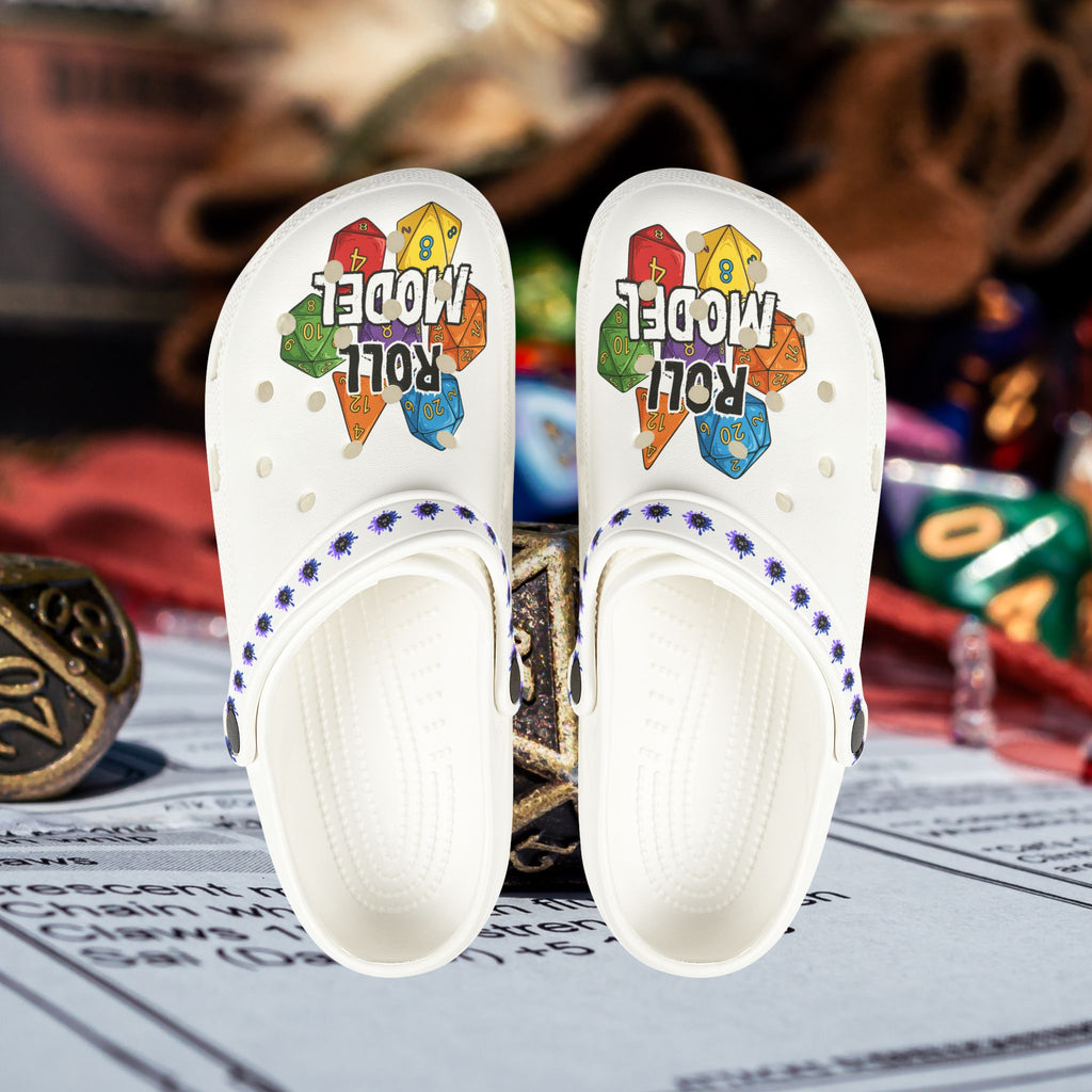 White D20 Roll Model EVA Foam Clogs - D20 Dice Foam Clogs