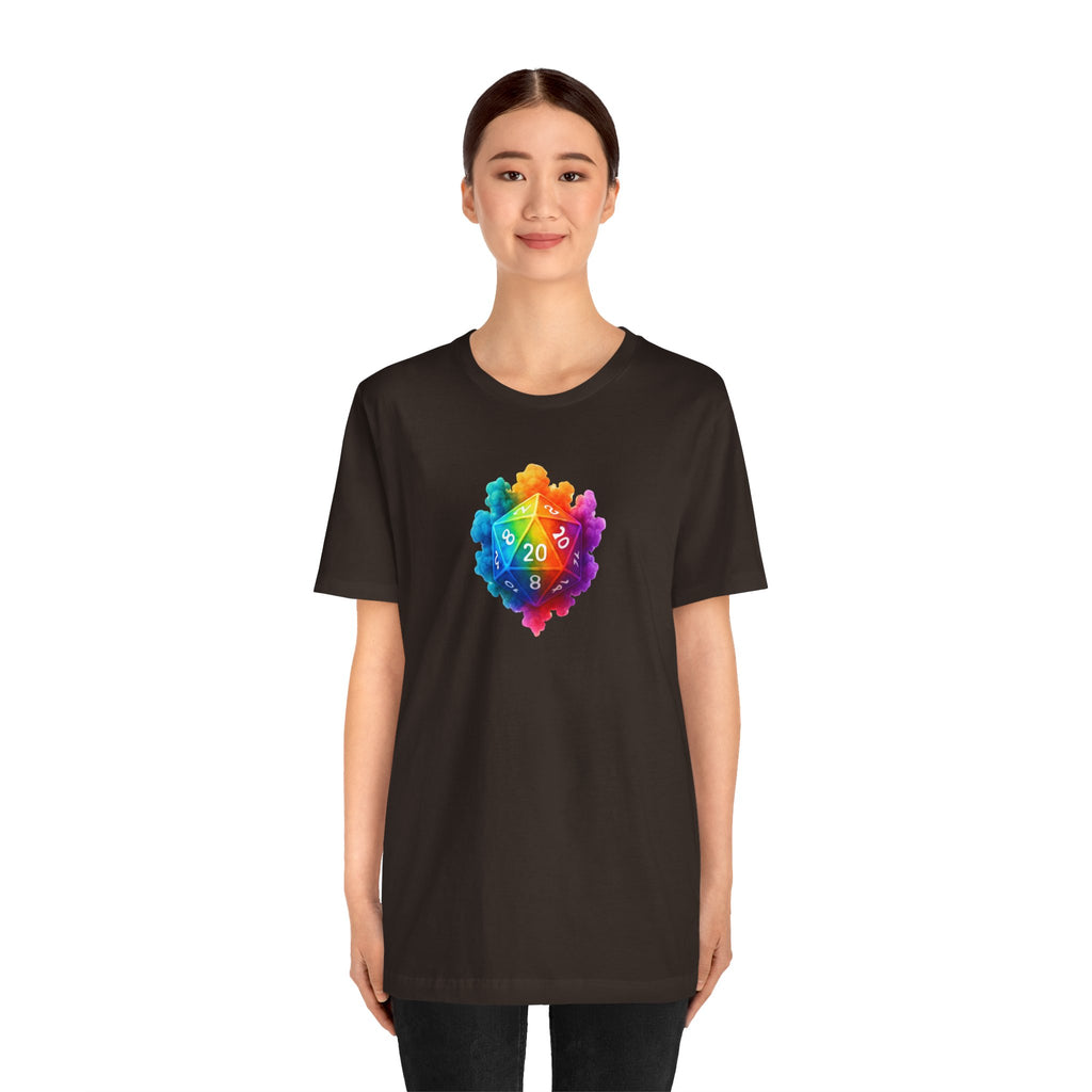 D20 Rainbow Heart T‑Shirt — Colorful Tabletop RPG Dice Tee