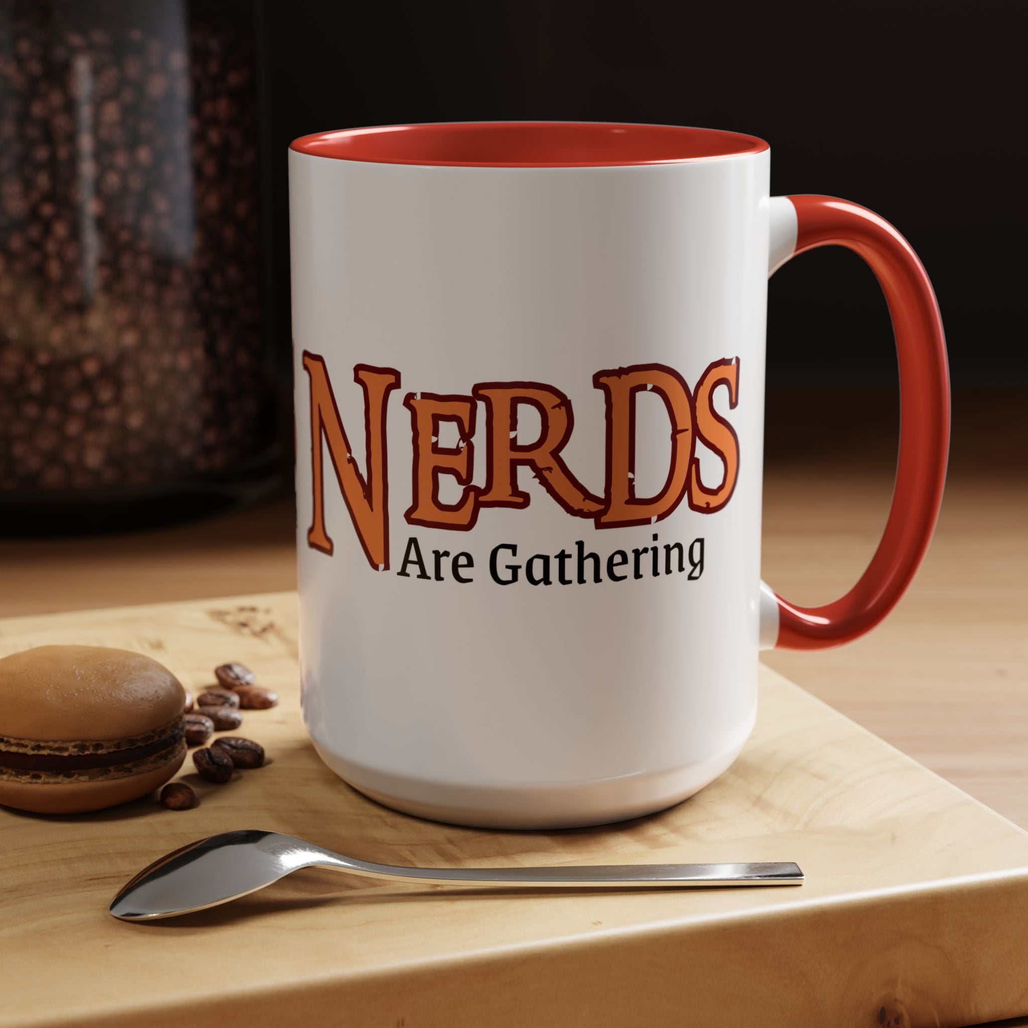 Coffee Mug — "Nerds Are Gathering" Accent Gaming D20 Dice Cup (15oz)