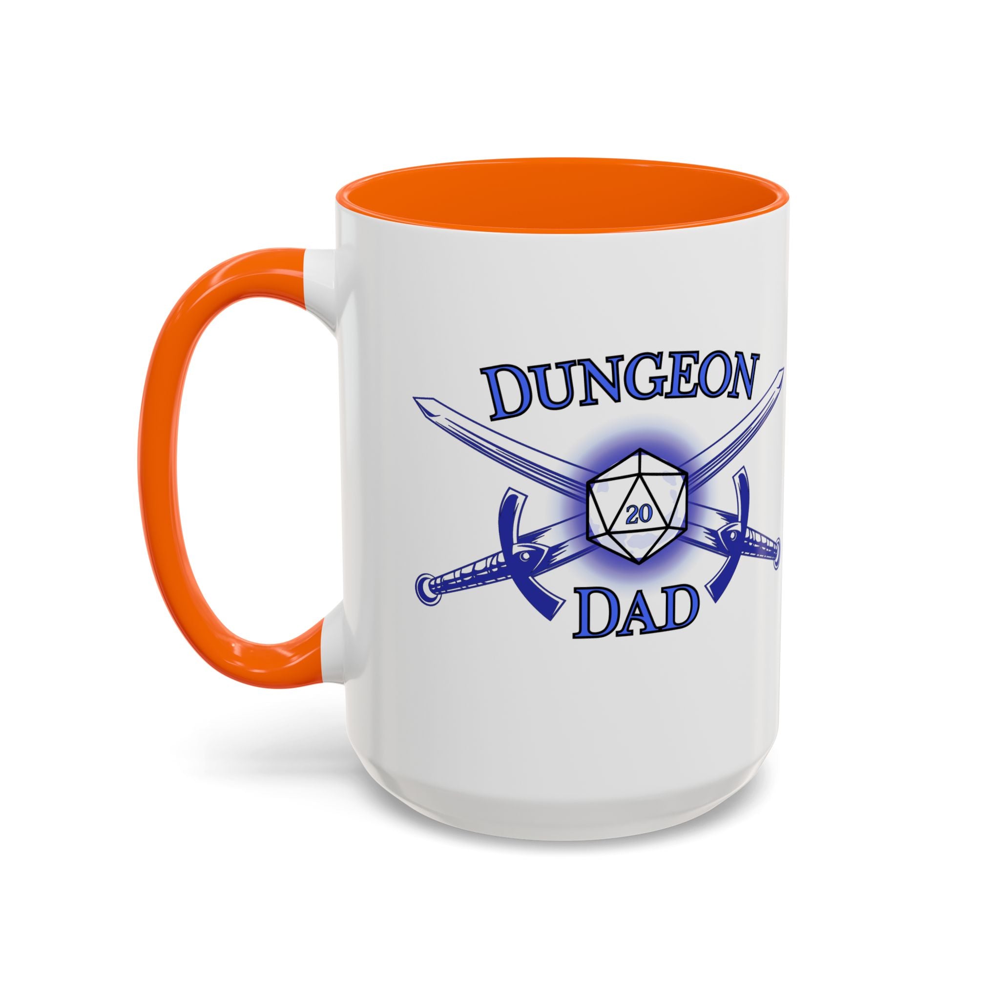 Dungeon Dad Coffee Mug — D20 Dice & Swords Gamer Gift 15oz Accent Mug