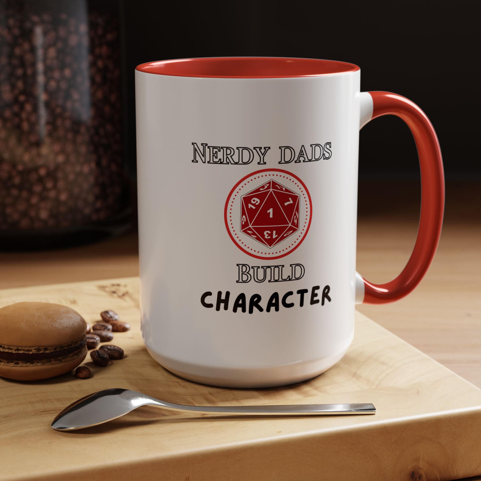 Nerdy Dads Build Character Coffee Mug – D20 RPG Gamer Dad Gift 15 oz