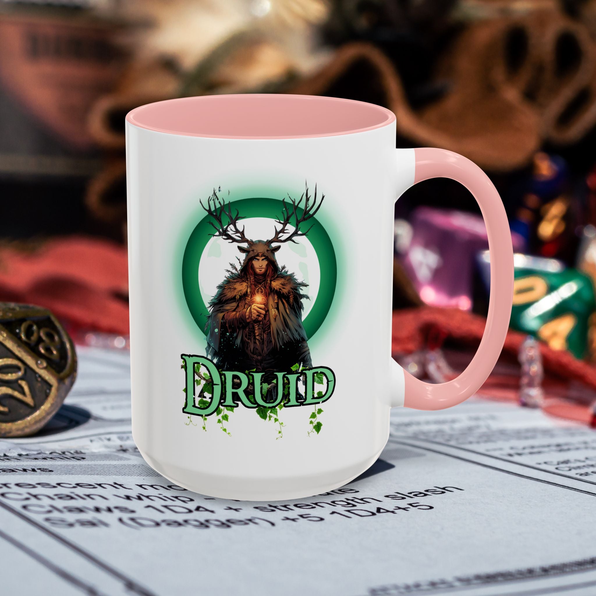 Druid Accent Coffee Mug – Fantasy Druid Illustration, RPG Gamer Gift (15 oz)
