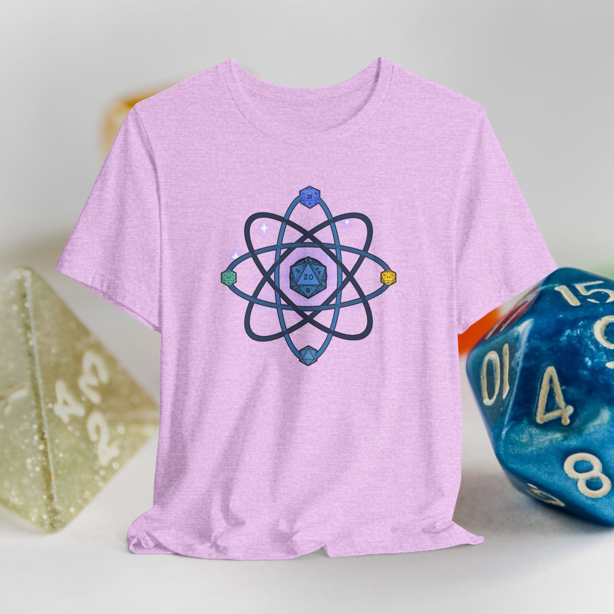 RPG Dice Atom T‑Shirt — D20 Tabletop Gaming Tee