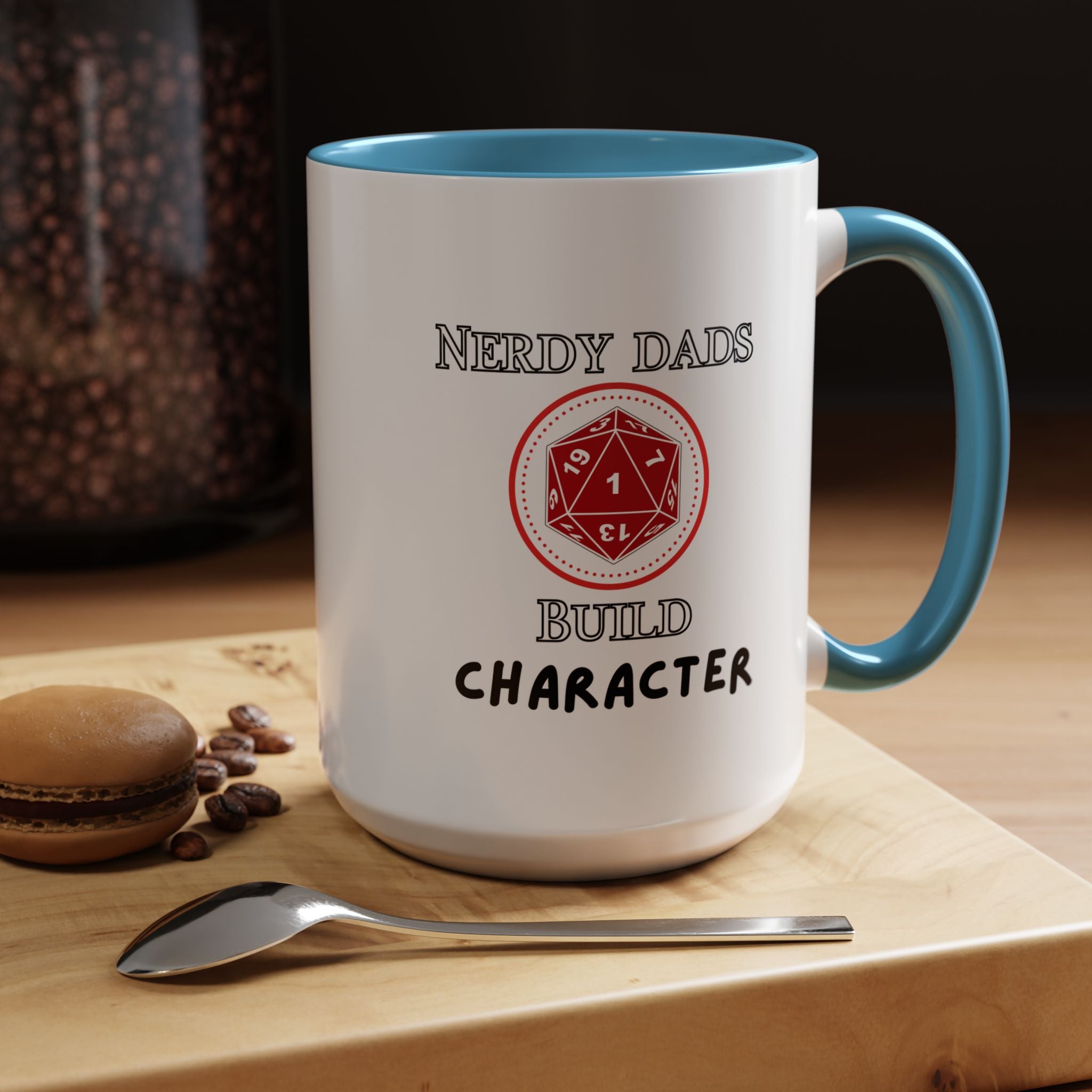 Nerdy Dads Build Character Coffee Mug – D20 RPG Gamer Dad Gift 15 oz