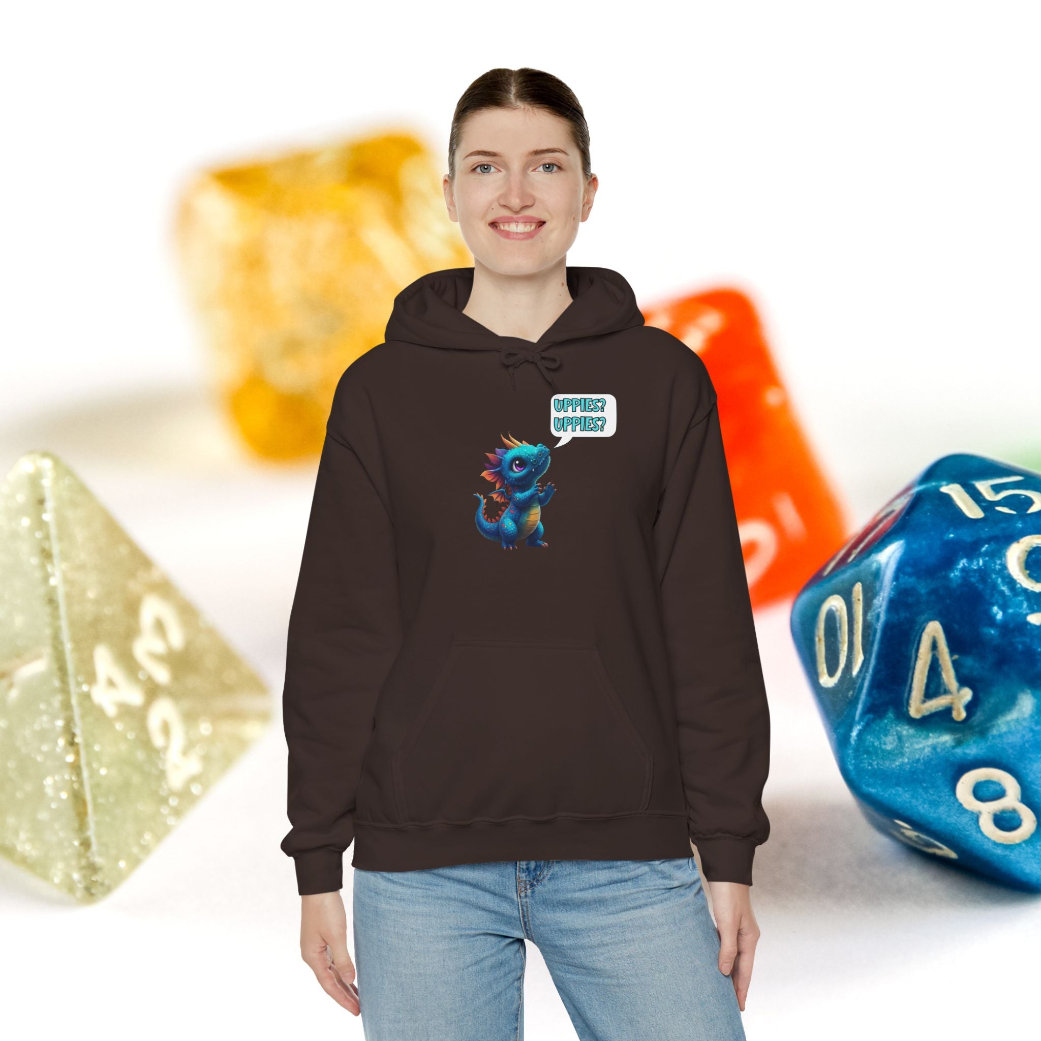 Dragon Dice Hoodie — Cute Blue Dragon UPPIES Gaming Hoodie
