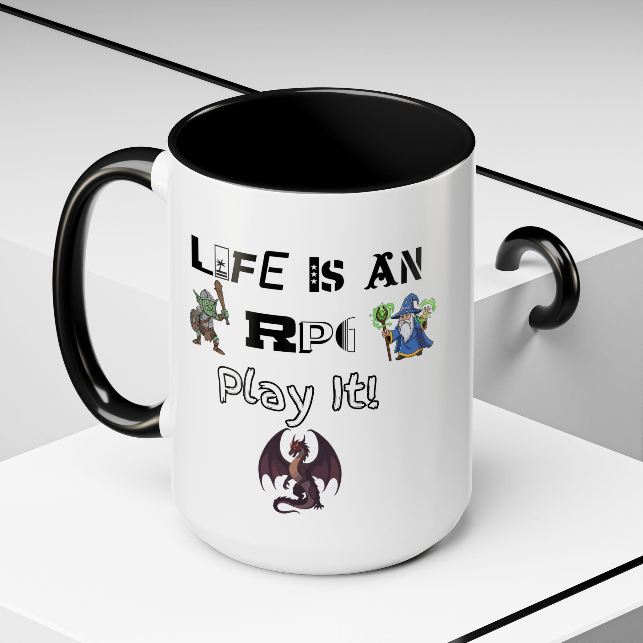 RPG Coffee Mug — "Life Is An RPG, Play It!" Accent Ceramic Mug