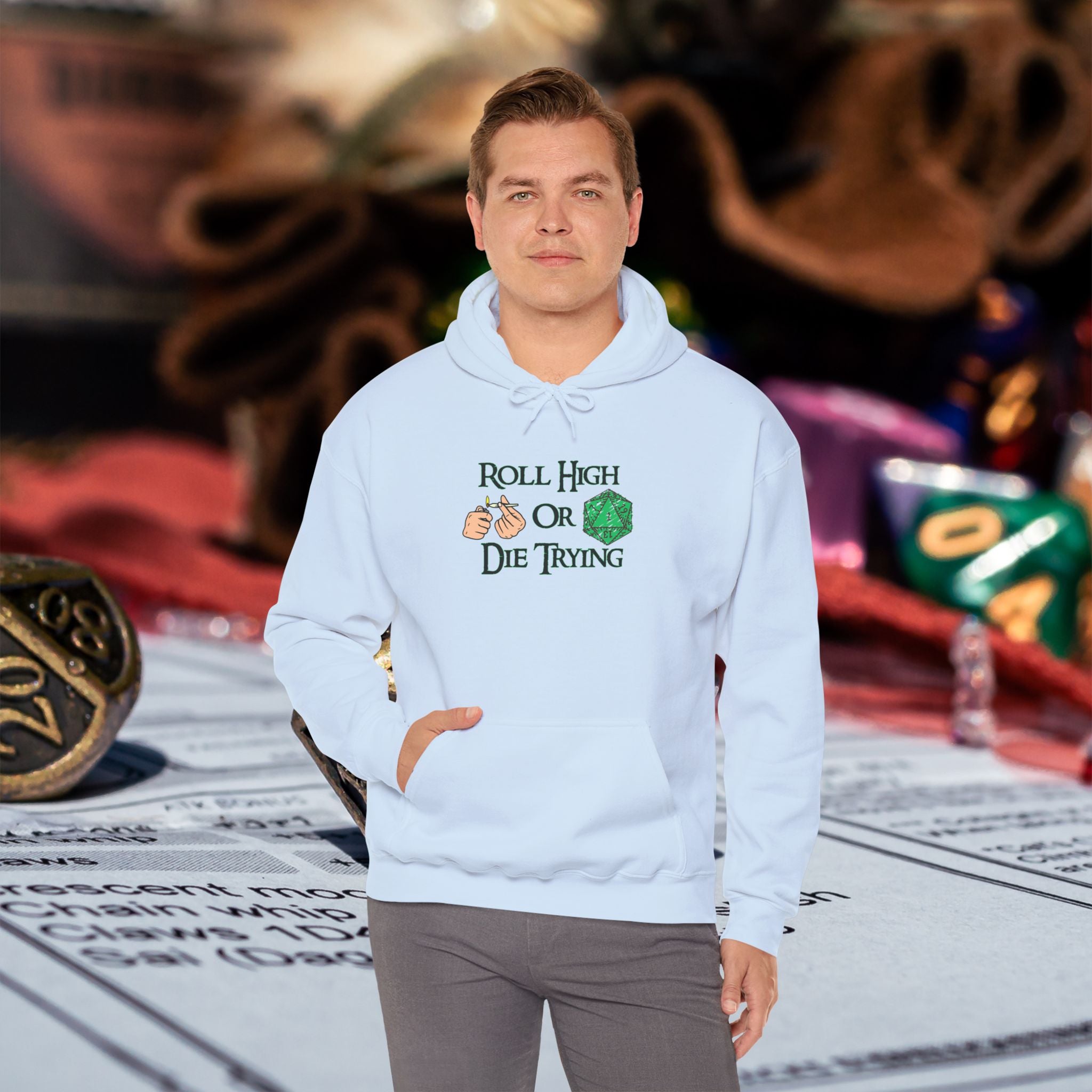 Roll High or Die Trying Hoodie – D20 Dice Gaming Sweatshirt
