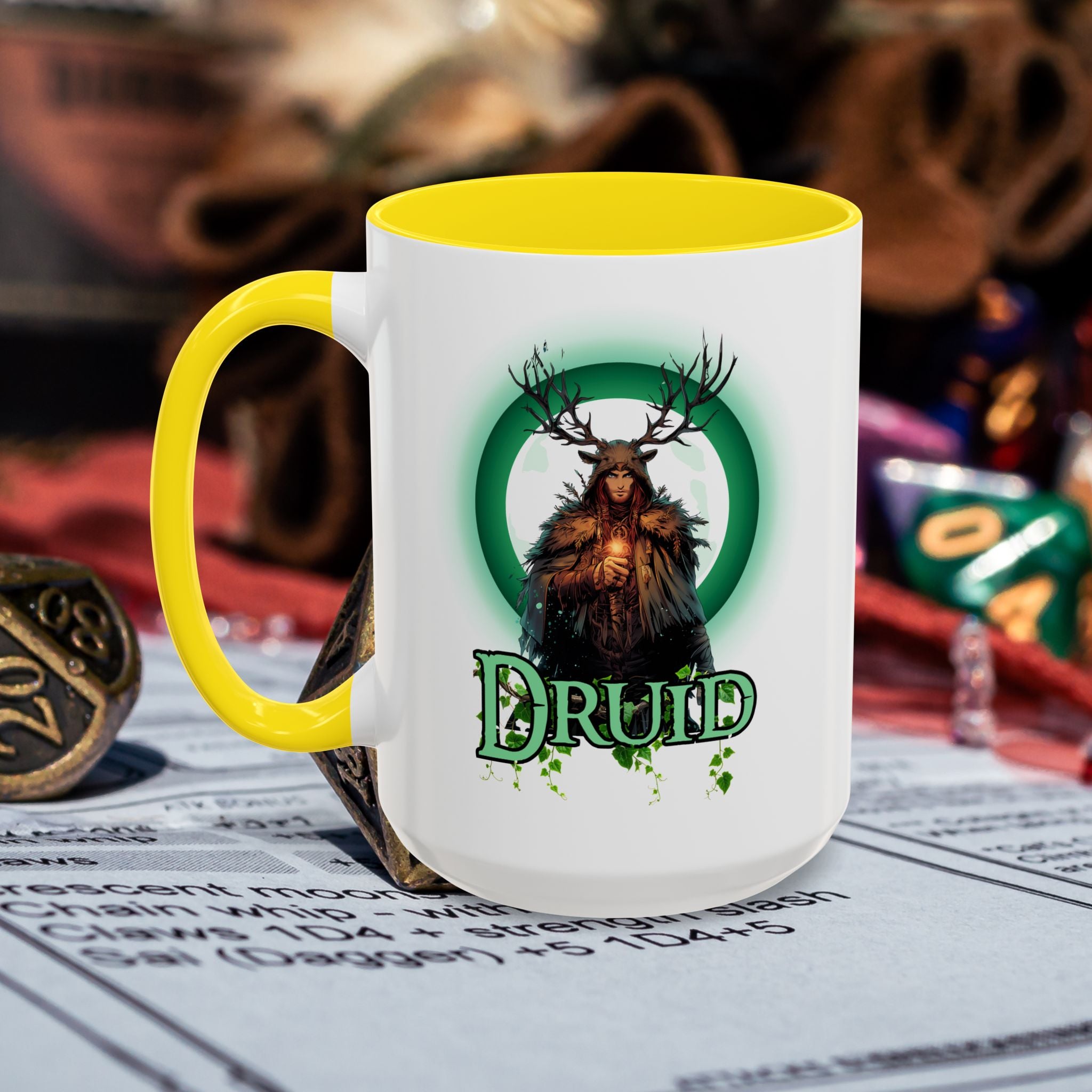 Druid Accent Coffee Mug – Fantasy Druid Illustration, RPG Gamer Gift (15 oz)