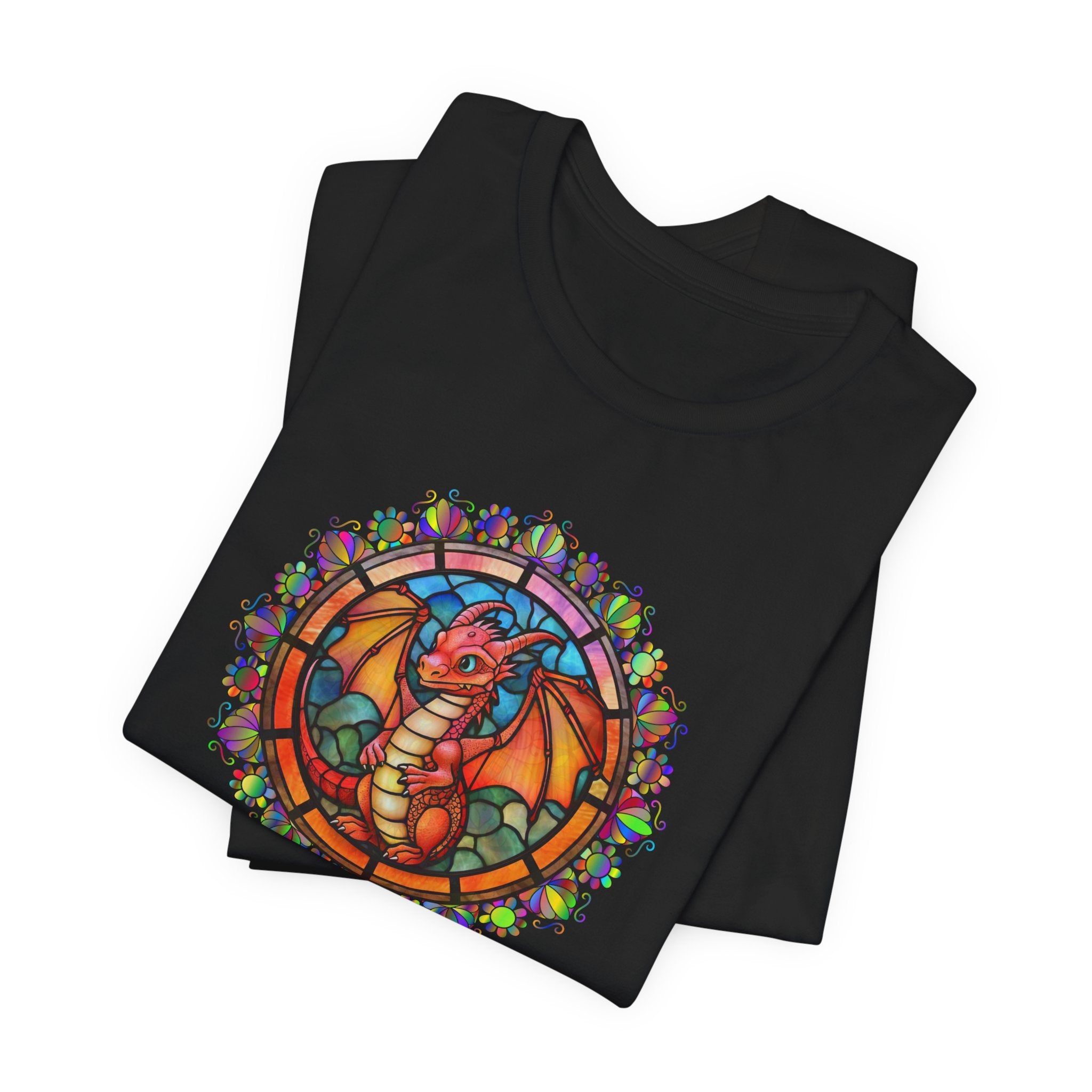 Dragon Stained Glass T‑Shirt — Colorful D20 Fantasy RPG Tee