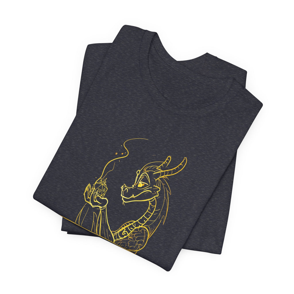 Dragon Dice T‑Shirt — Minimalist Dragon Holding D20 Gaming Tee