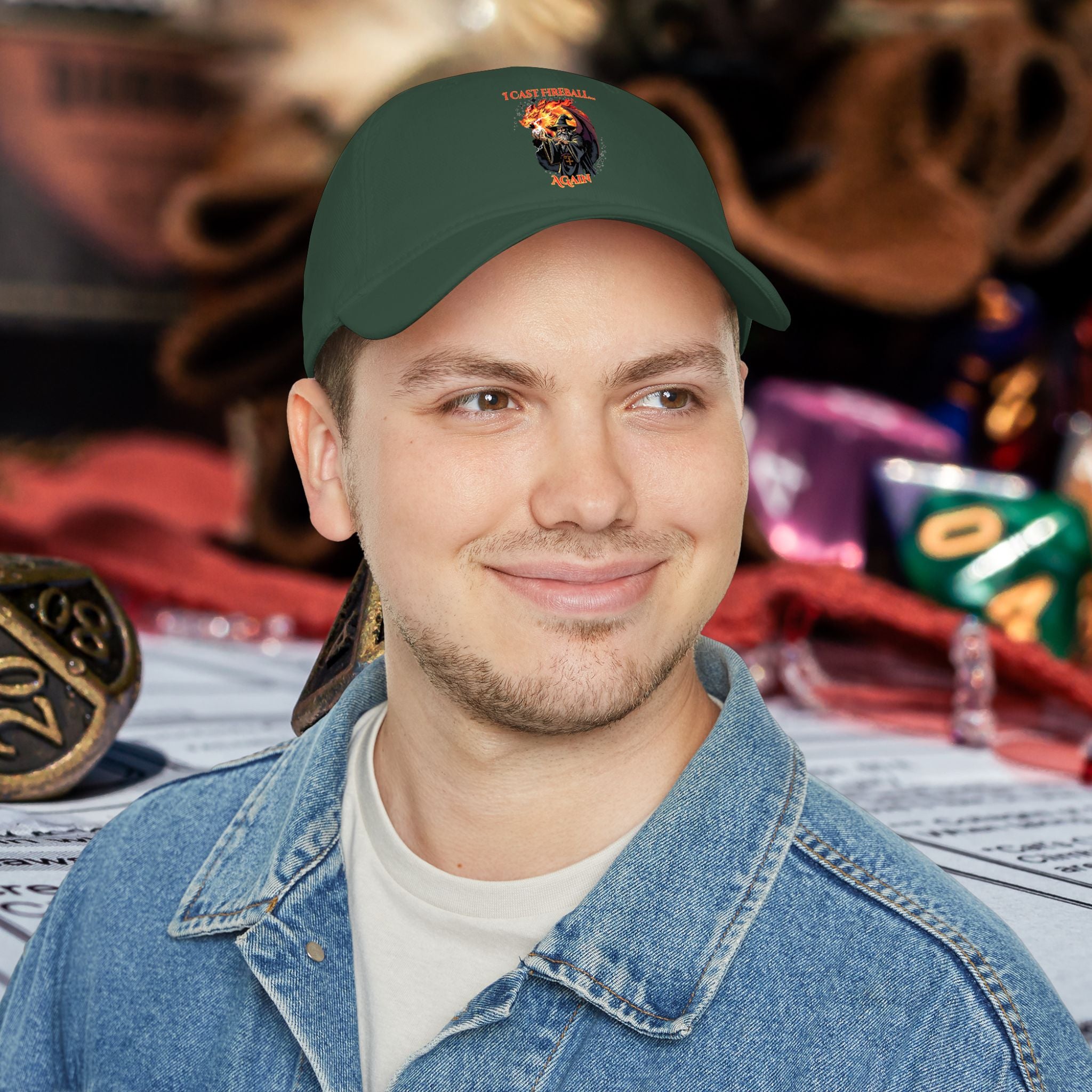 Low Profile Baseball Cap — 'I Cast Fireball... Again' Dungeons & Dragons Dragon Gaming Hat