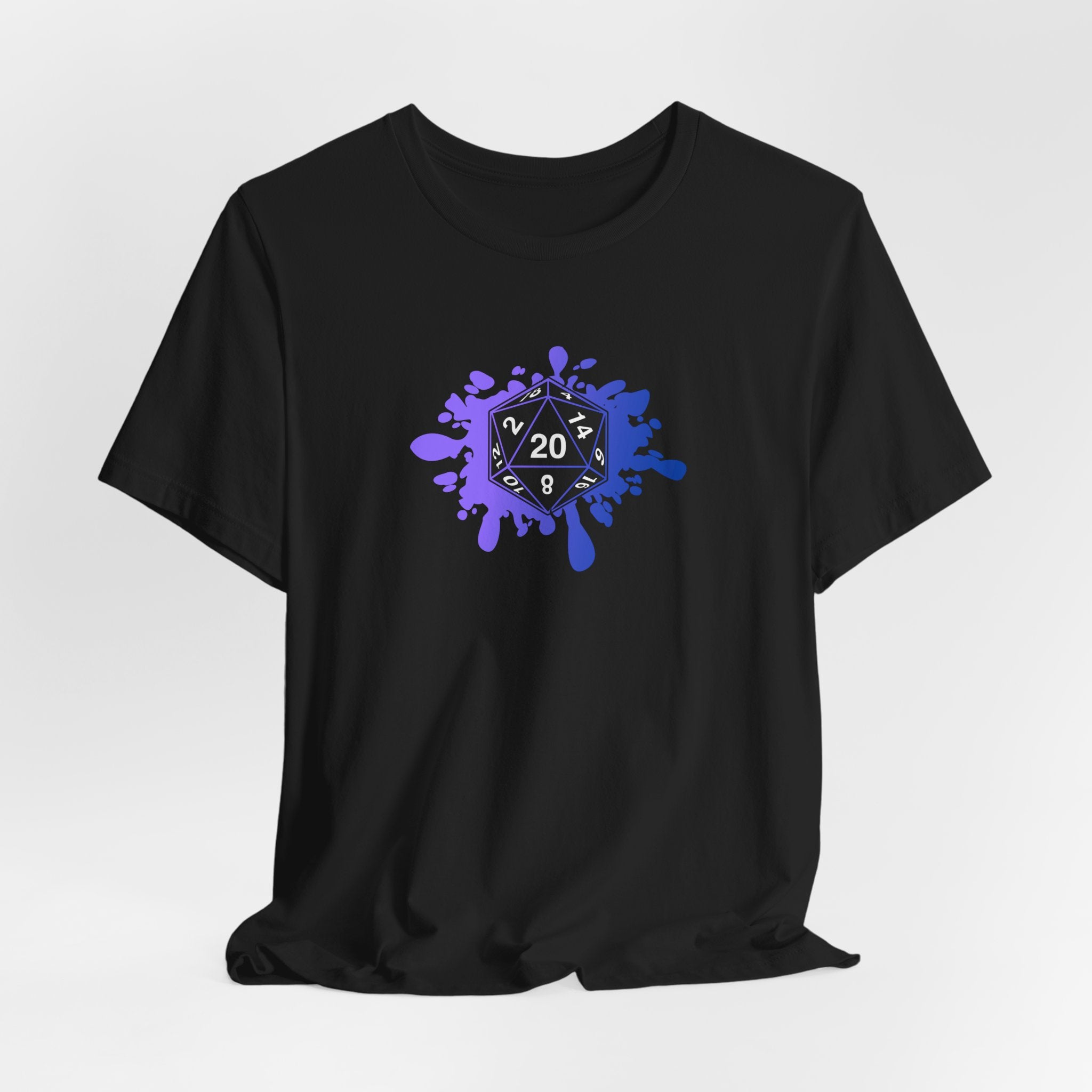 D20 Splash RPG Gamer T‑Shirt — Purple Dice Splash Tee