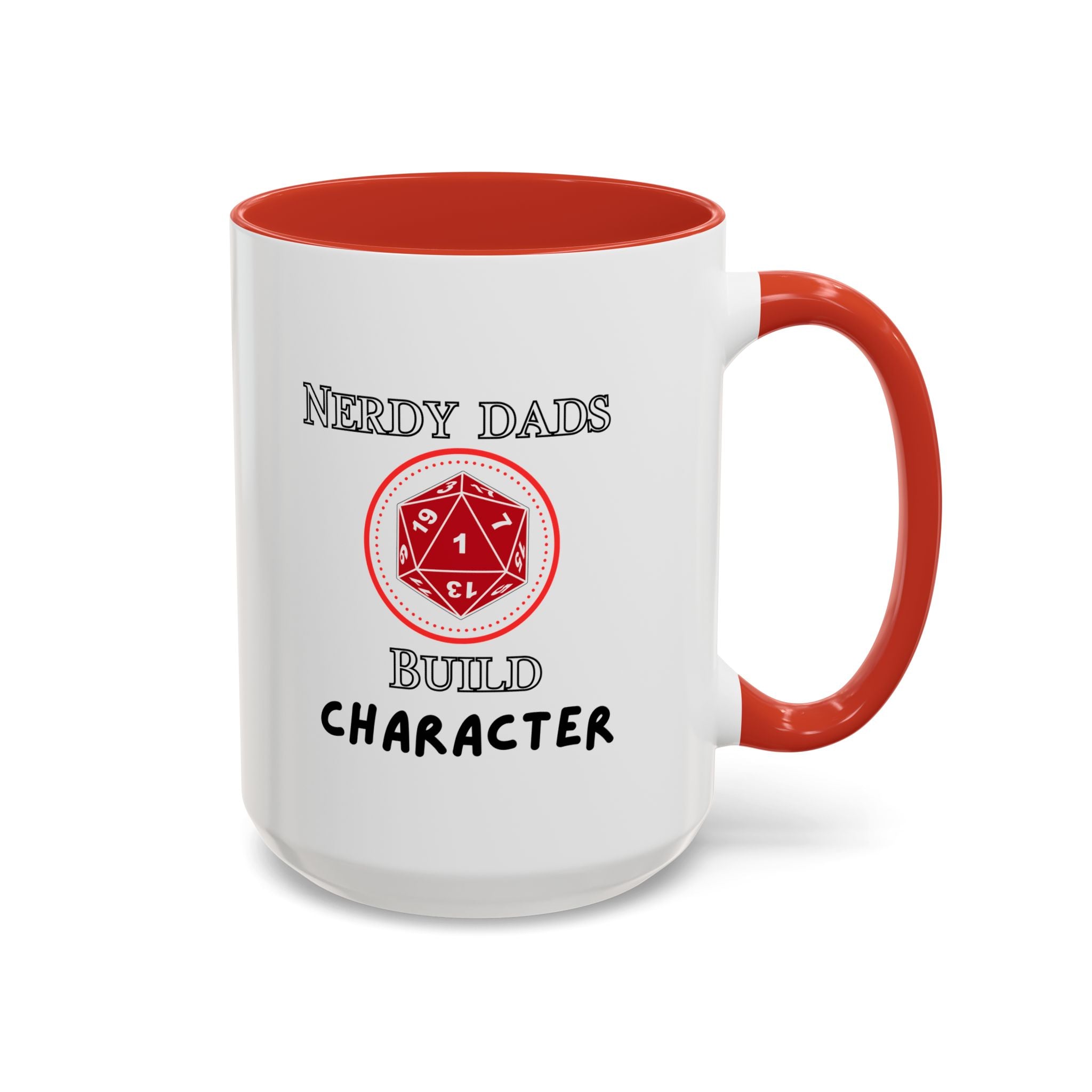 Nerdy Dads Build Character Coffee Mug – D20 RPG Gamer Dad Gift 15 oz