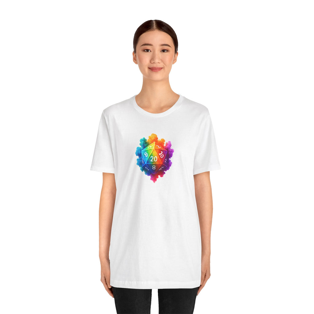 D20 Rainbow Heart T‑Shirt — Colorful Tabletop RPG Dice Tee