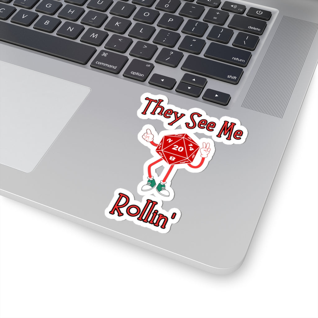 They See Me Rollin' D20 Sticker — RPG Dice Kiss-Cut Vinyl Sticker