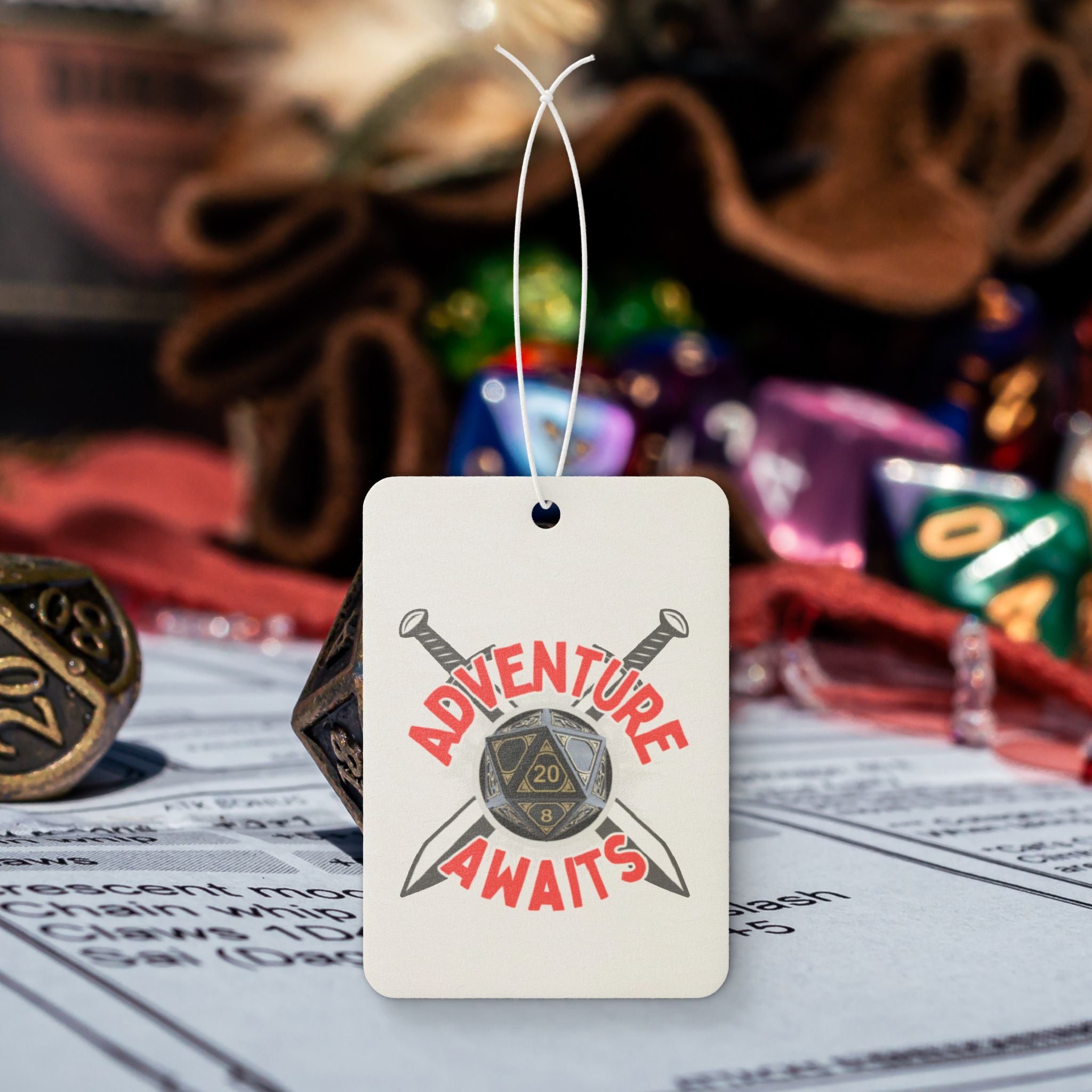 Adventure Awaits Car Air Freshener — D20 Dice & Swords Gamer Scent Tag