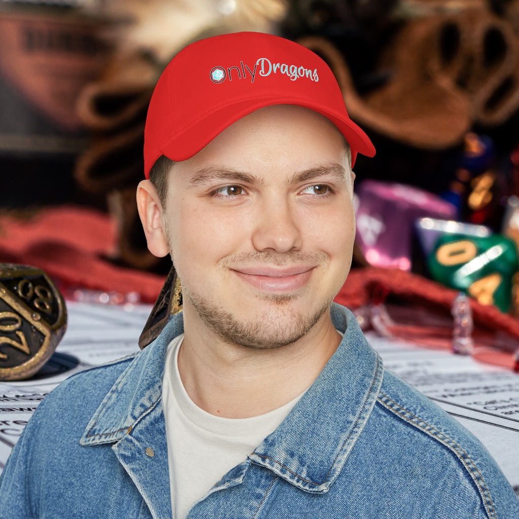Only Dragons Low Profile Baseball Cap — D&D Dice Logo Hat for Tabletop Gamers