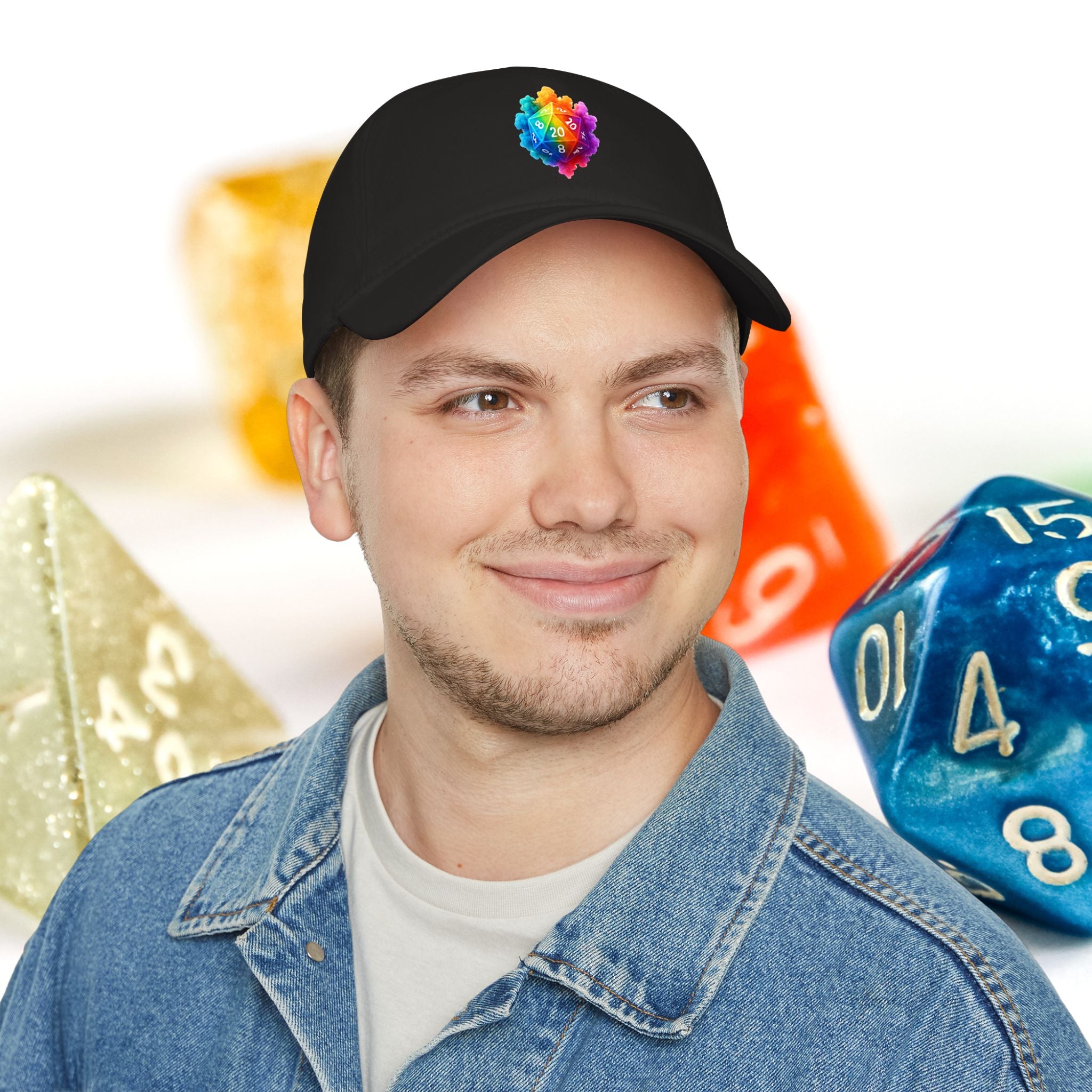 D20 Rainbow D20Cap — Low Profile Baseball Hat for Tabletop Gamers