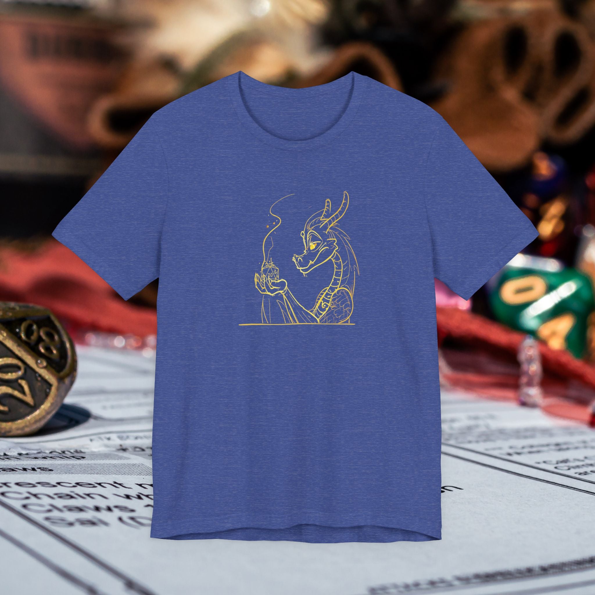 Dragon Dice T‑Shirt — Minimalist Dragon Holding D20 Gaming Tee