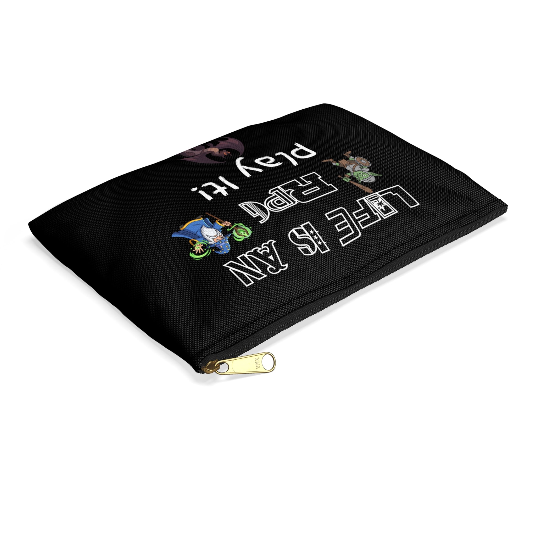 Dice/Mini's Bag — "Life Is an RPG, Play It!" Gamer Dice & Fantasy Character Storage Bag