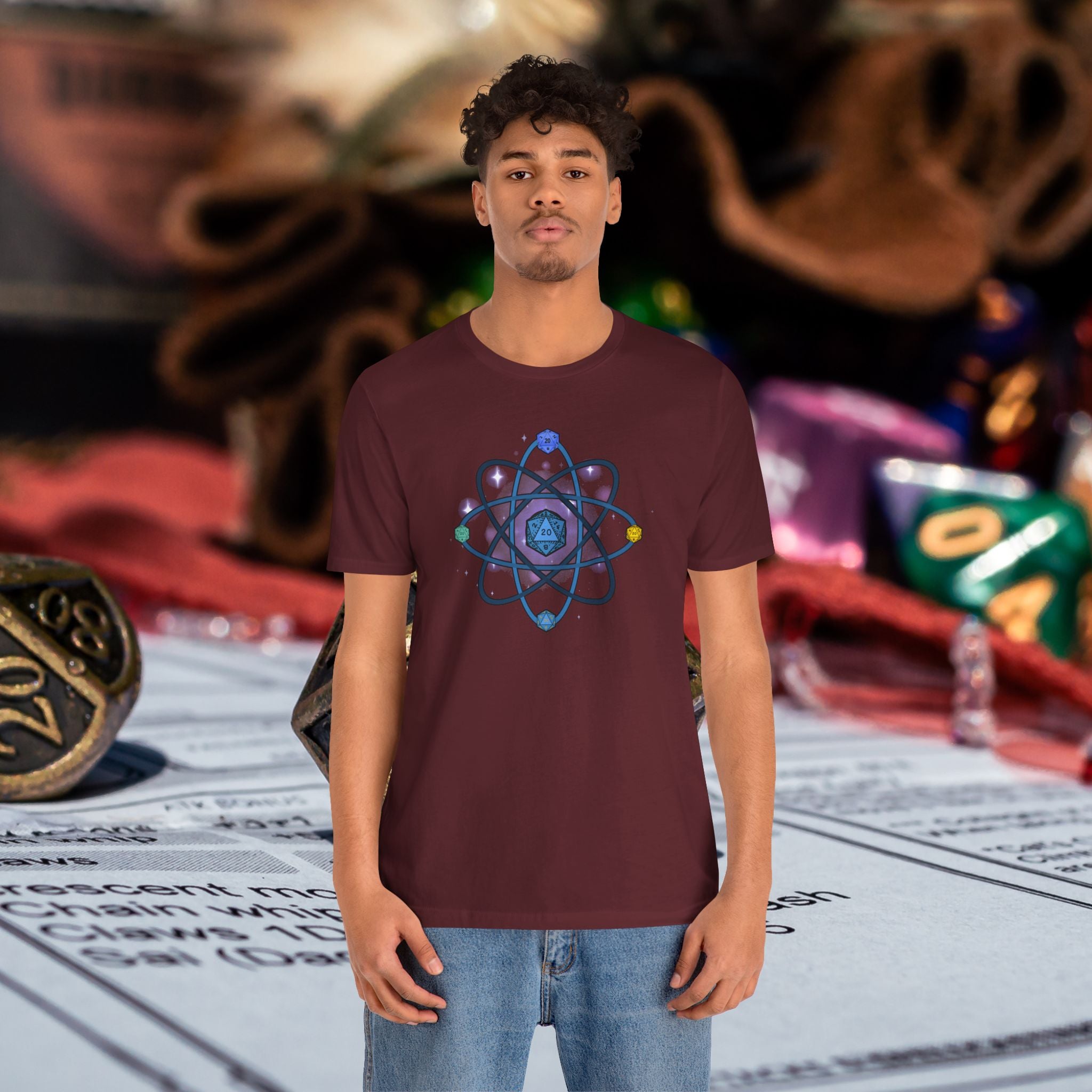 RPG Dice Atom T‑Shirt — D20 Tabletop Gaming Tee