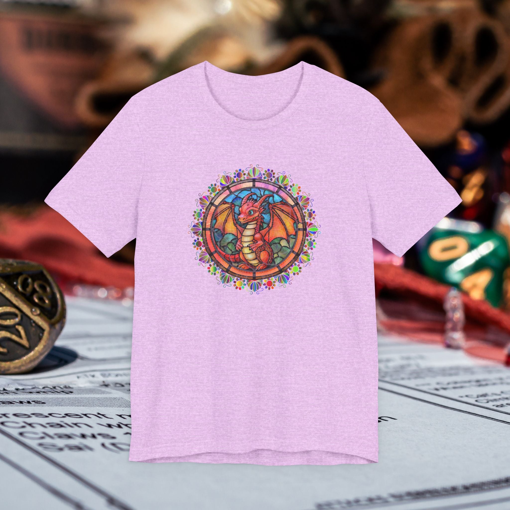 Dragon Stained Glass T‑Shirt — Colorful D20 Fantasy RPG Tee