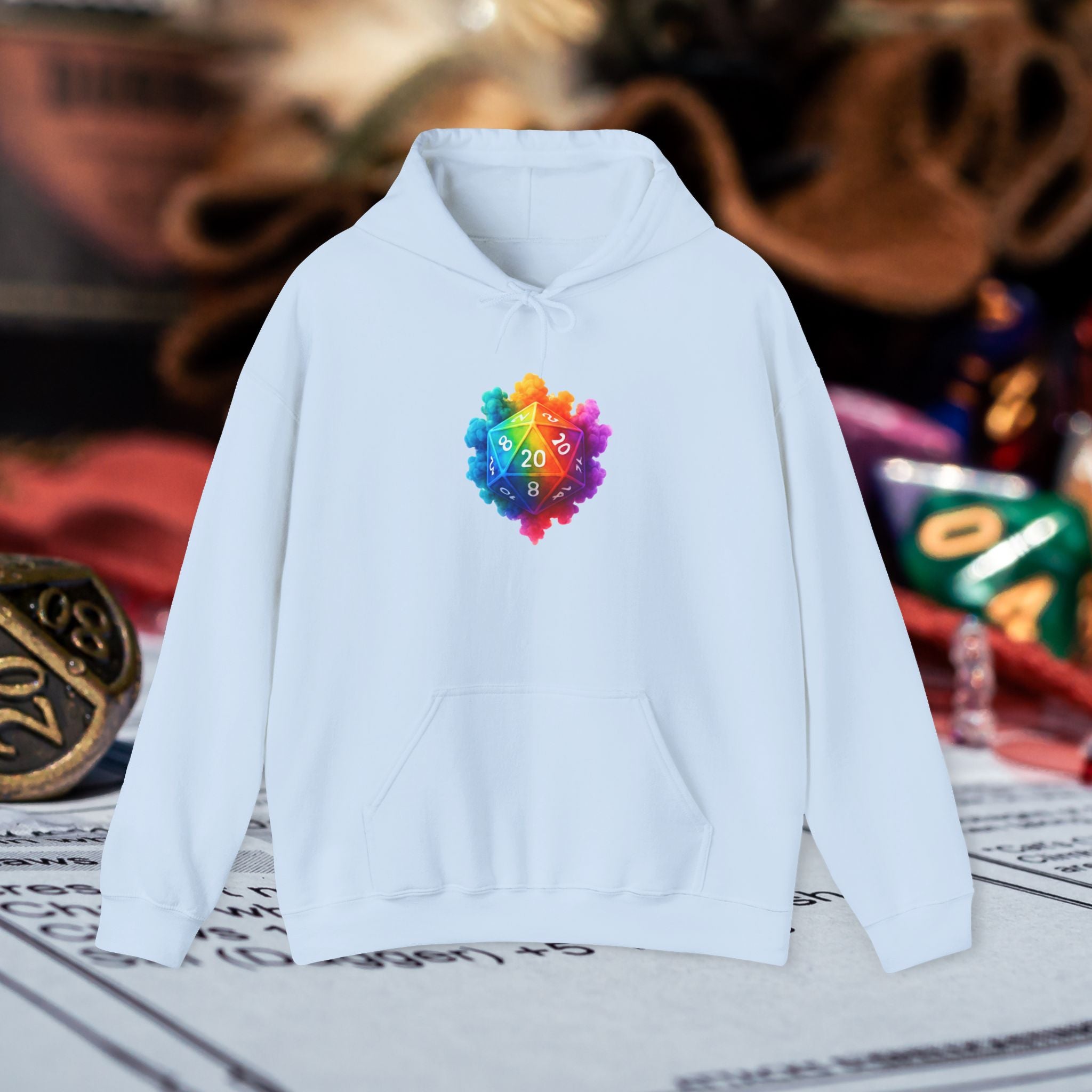 Rainbow D20 Gamer Hoodie — Colorful Critical Hit Dice Logo