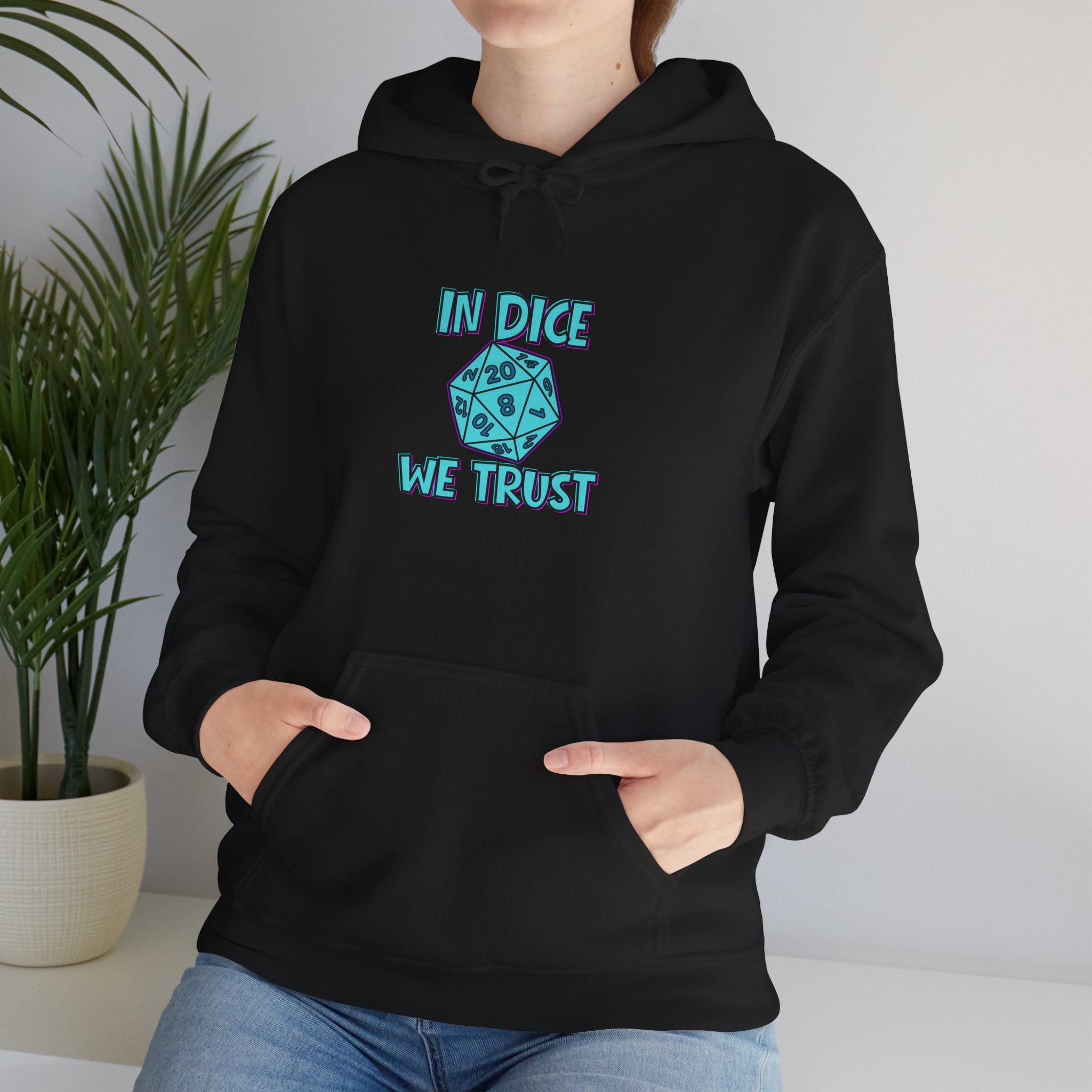 D20 Hoodie — "In Dice We Trust" RPG Gamer Hooded Sweatshirt
