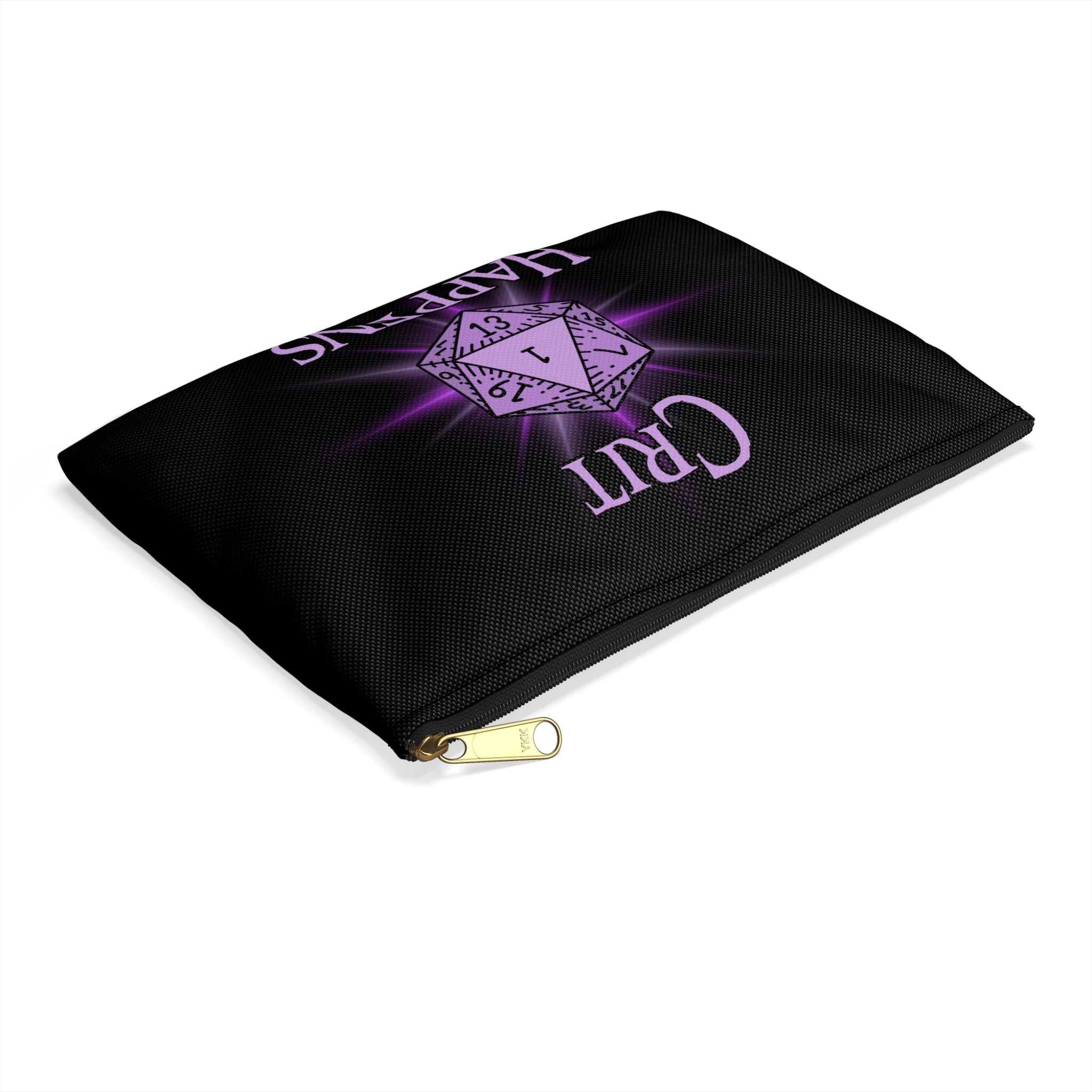 Crit Happens Dice/ Mini's  Bag — RPG Accessory Pouch (Purple D20 Design)
