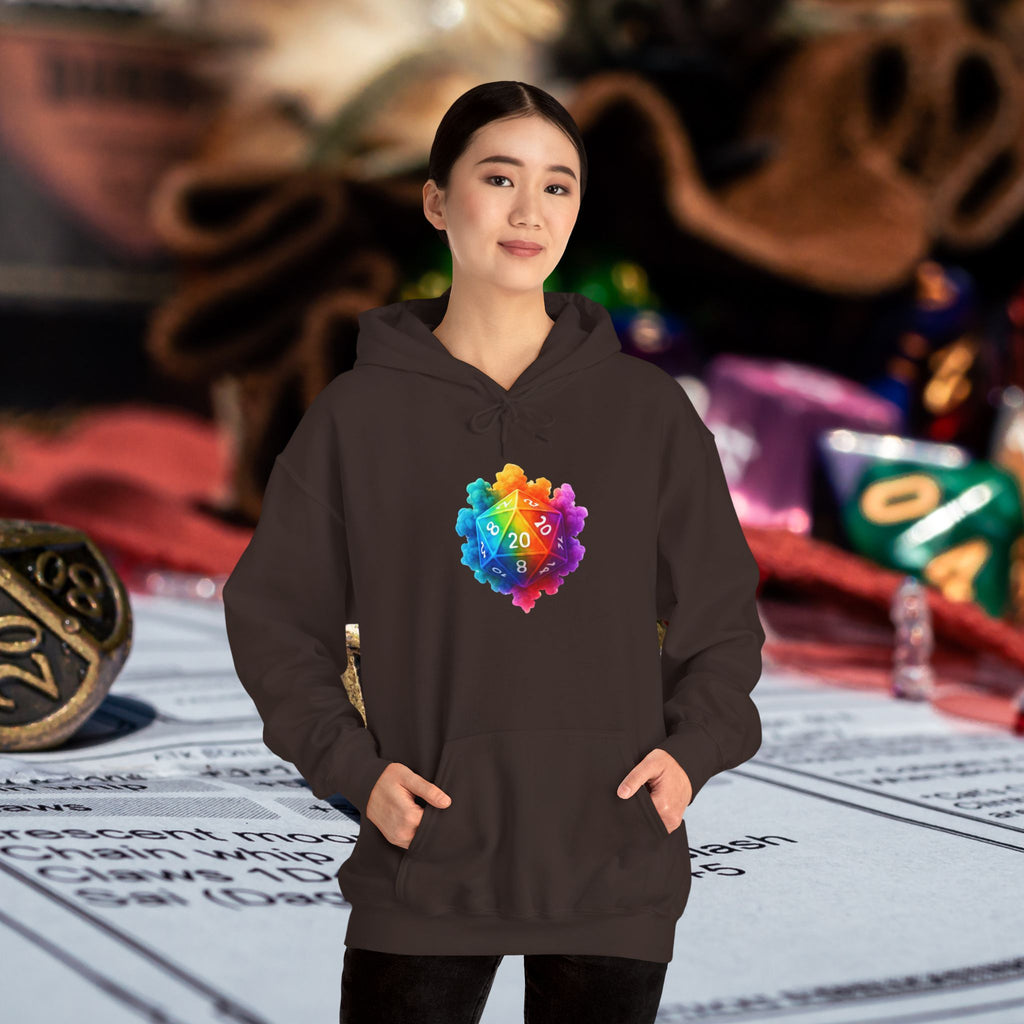 Rainbow D20 Gamer Hoodie — Colorful Critical Hit Dice Logo