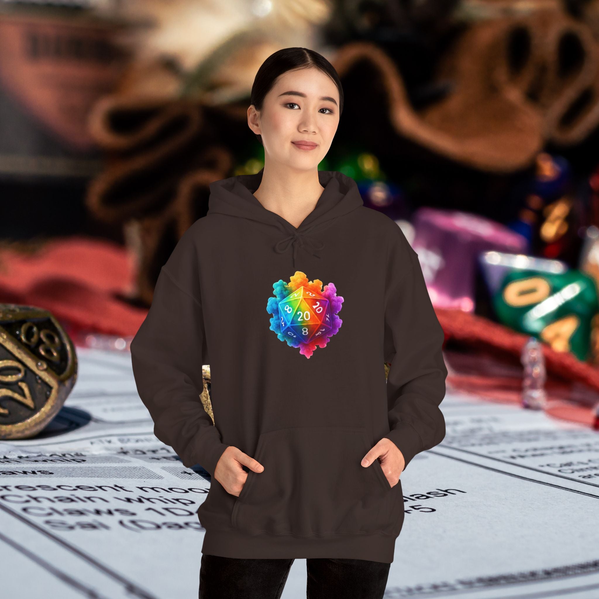 Rainbow D20 Gamer Hoodie — Colorful Critical Hit Dice Logo