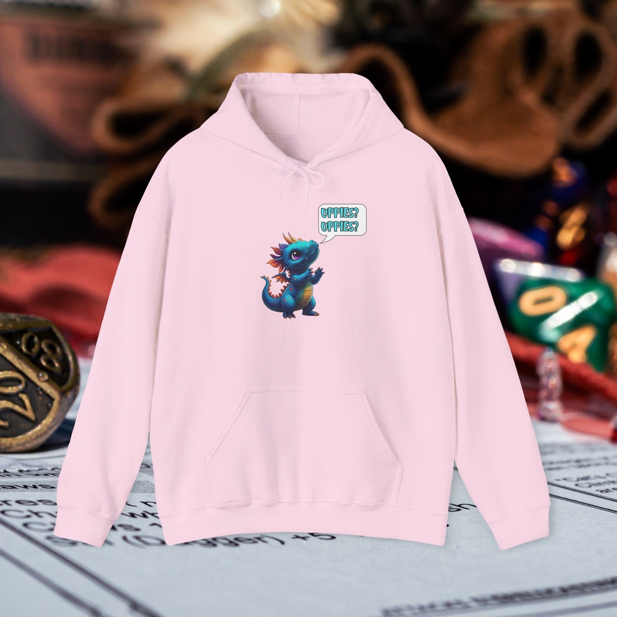 Dragon Dice Hoodie — Cute Blue Dragon UPPIES Gaming Hoodie
