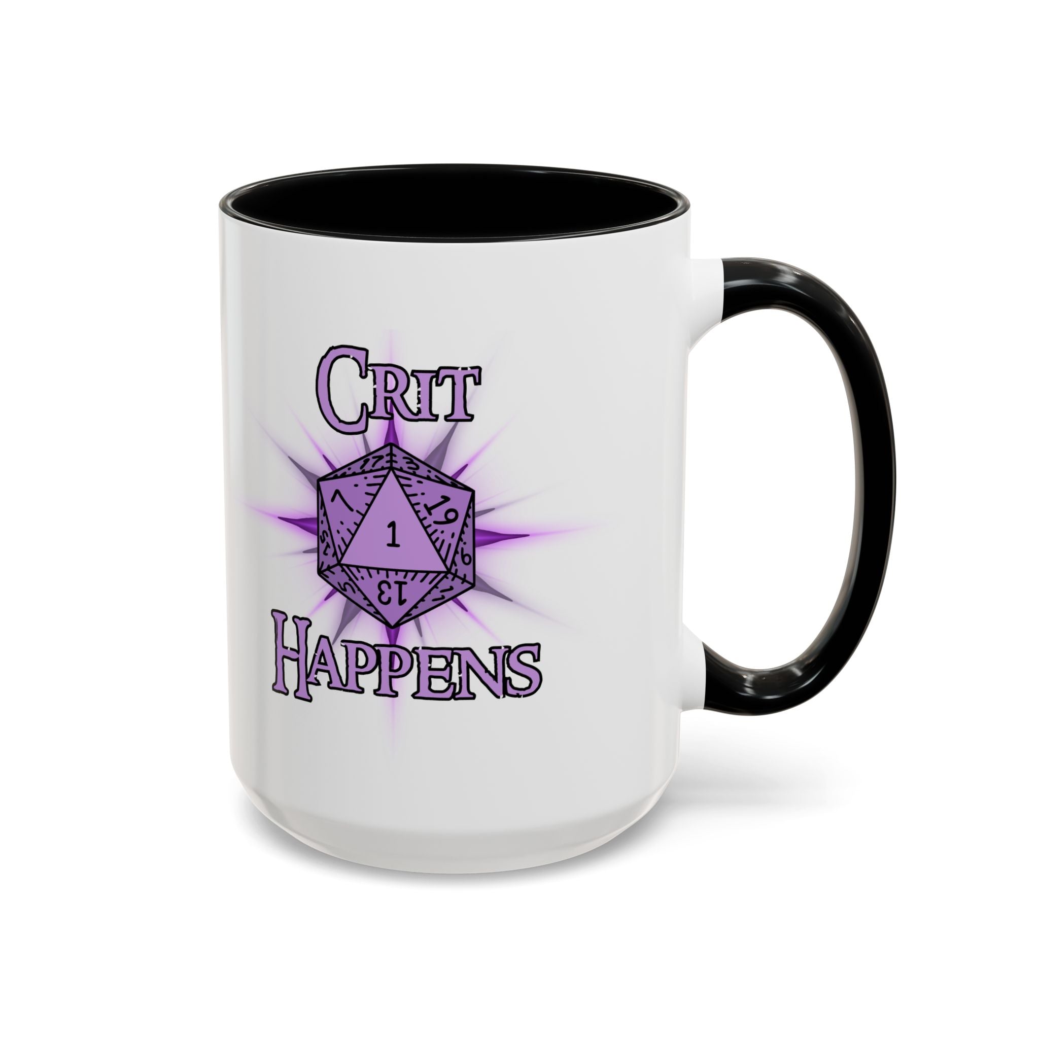 Crit Happens Coffee Mug — RPG D20 Dice Gift (15oz)