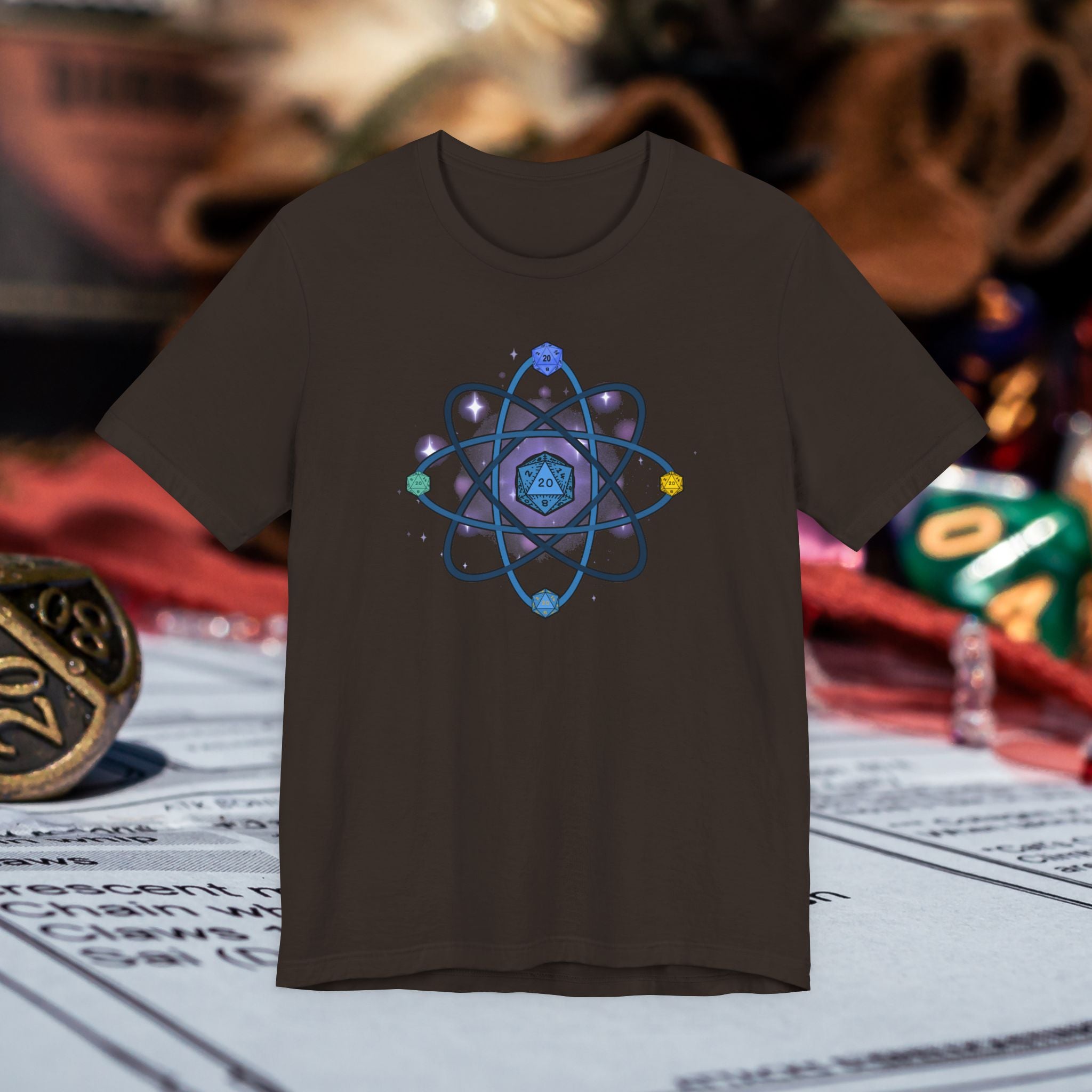 RPG Dice Atom T‑Shirt — D20 Tabletop Gaming Tee